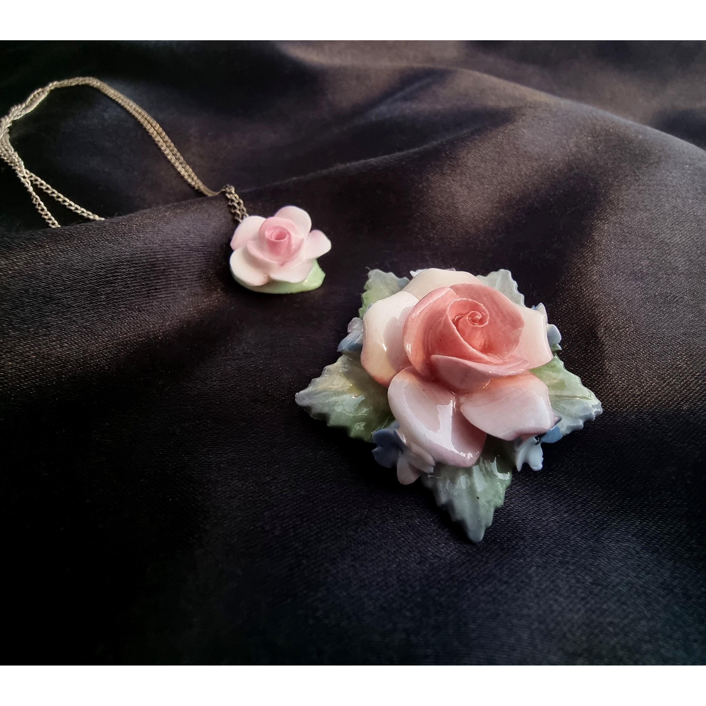 Other Vintage Hand Painted English Bone China Pink Rose Flower Nec Size ONE SIZE - 5 Thumbnail