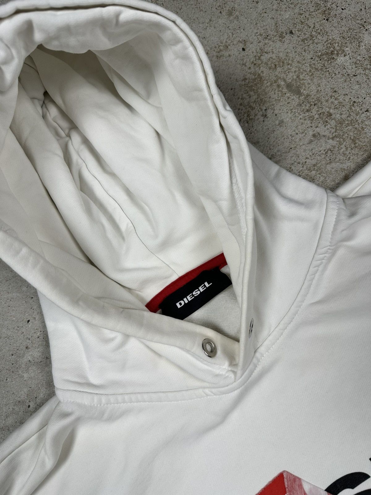 Diesel × Vintage Vintage Y2K Diesel Hybrid Logo White Boxy Hoodie Sweatshirt Size US L / EU 52-54 / 3 - 9 Thumbnail