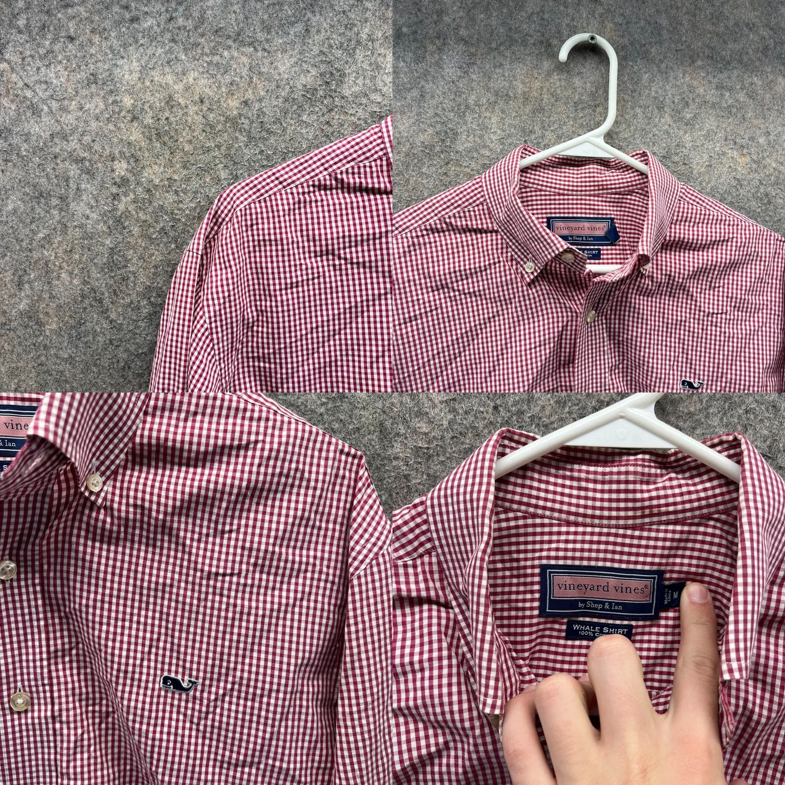 Vineyard Vines Vineyard Vines Shirt Mens Medium Red Button Up Whale Preppy Dress Gingham Check Vintage Size 40R - 8 Thumbnail
