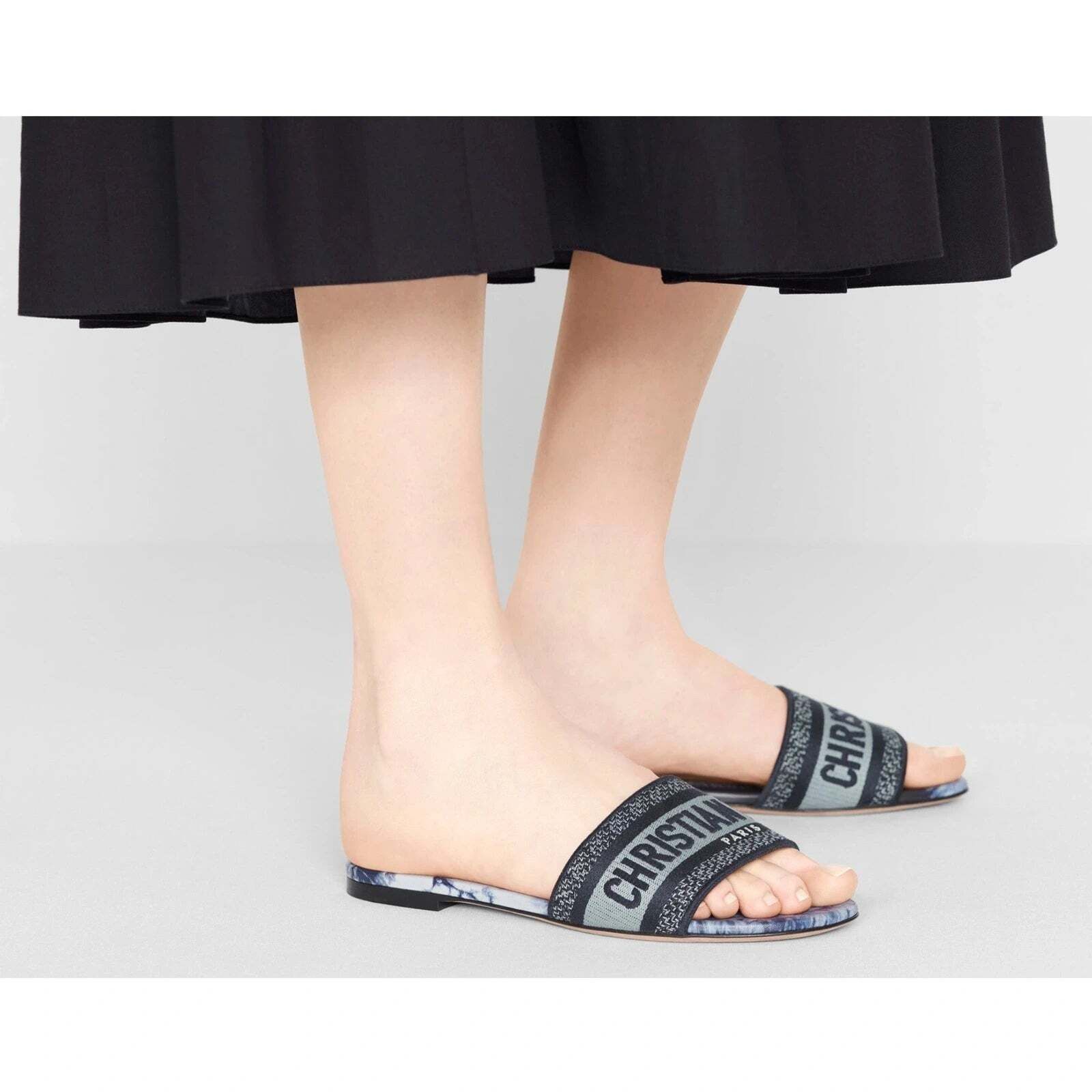 Dior Dway Tie Dye Embroidered Logo Slide Mule Flat Sandal 40.5 Size US 10.5 / IT 40.5 - 6 Thumbnail