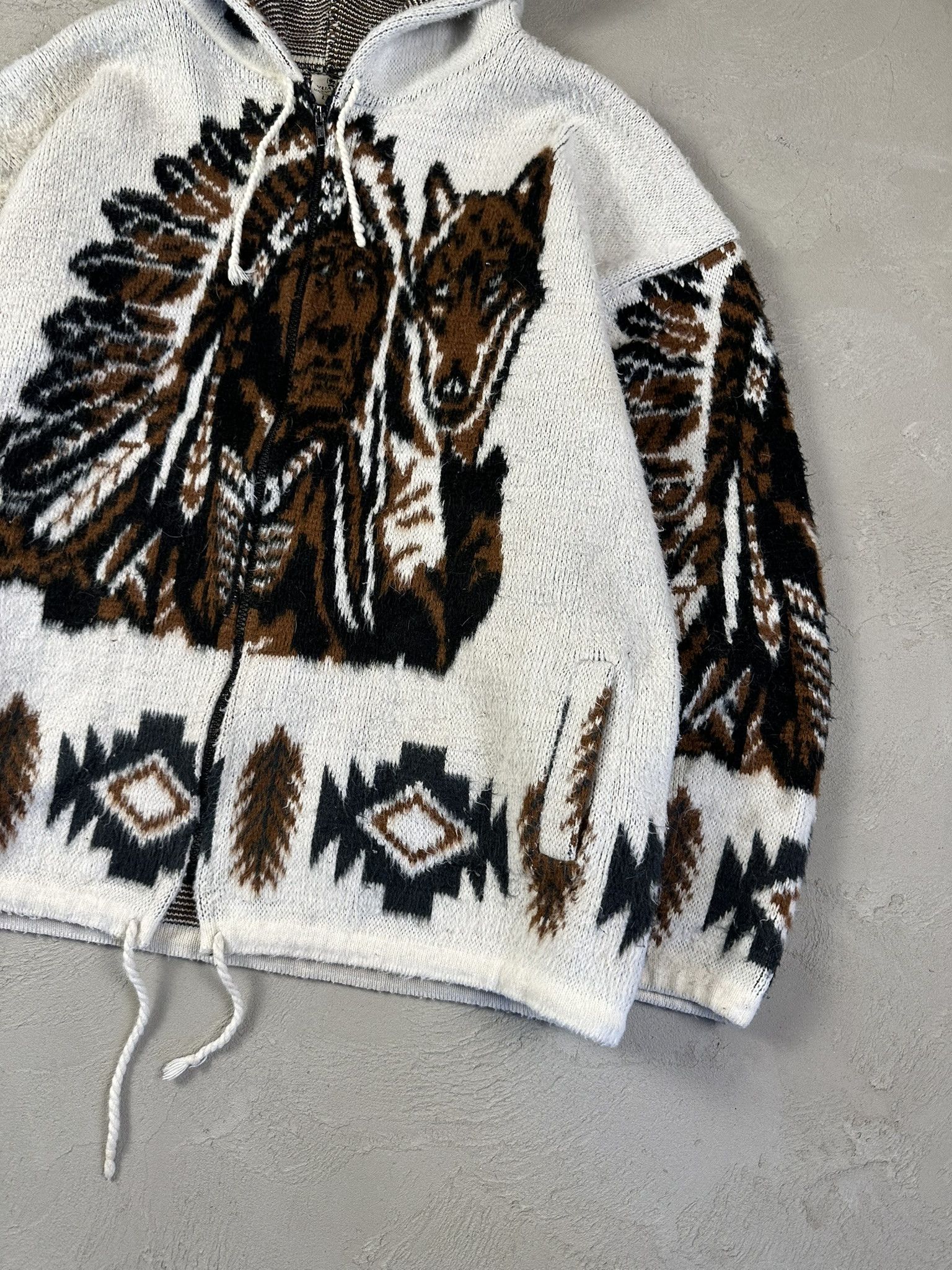 Japanese Brand Vintage Wuayra Wool Knit Indian Zip Hoodie Size US L / EU 52-54 / 3 - 5 Thumbnail