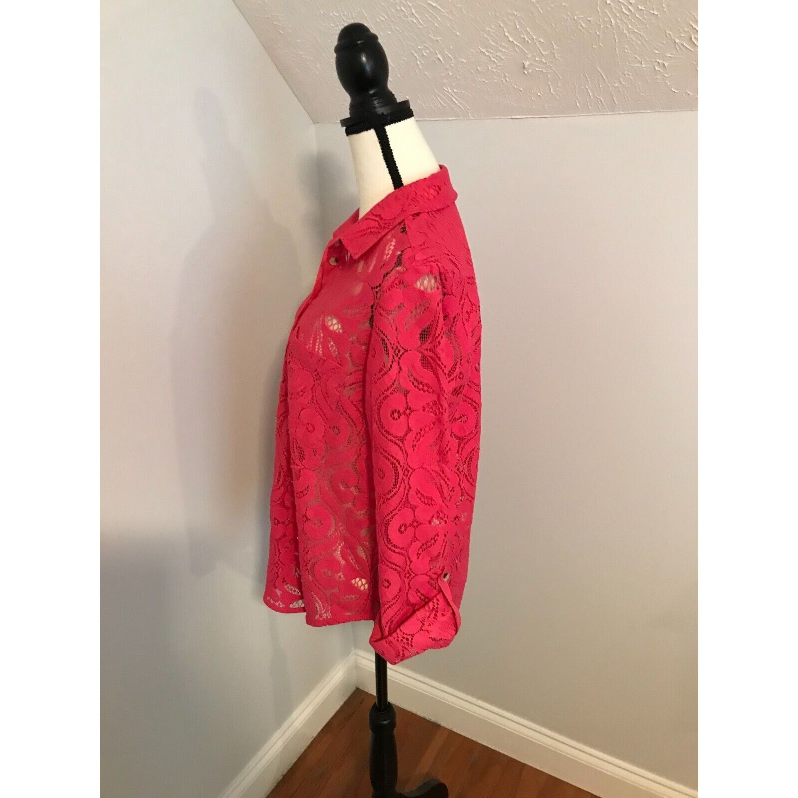 Anthropologie Anthropologie Maeve Slim Pink/Rose Lace Buttondown Blouse Size L / US 10 / IT 46 - 3 Thumbnail