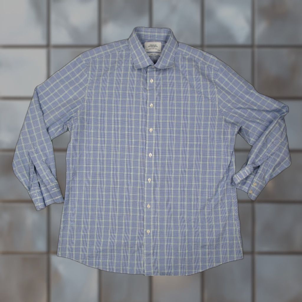 Charles Tyrwhitt Charles Tyrwhitt Dress Shirt Men 17.5 35 Slim Fit Blue Check Button Up Workwear Shirt Size 34R - 1 Thumbnail