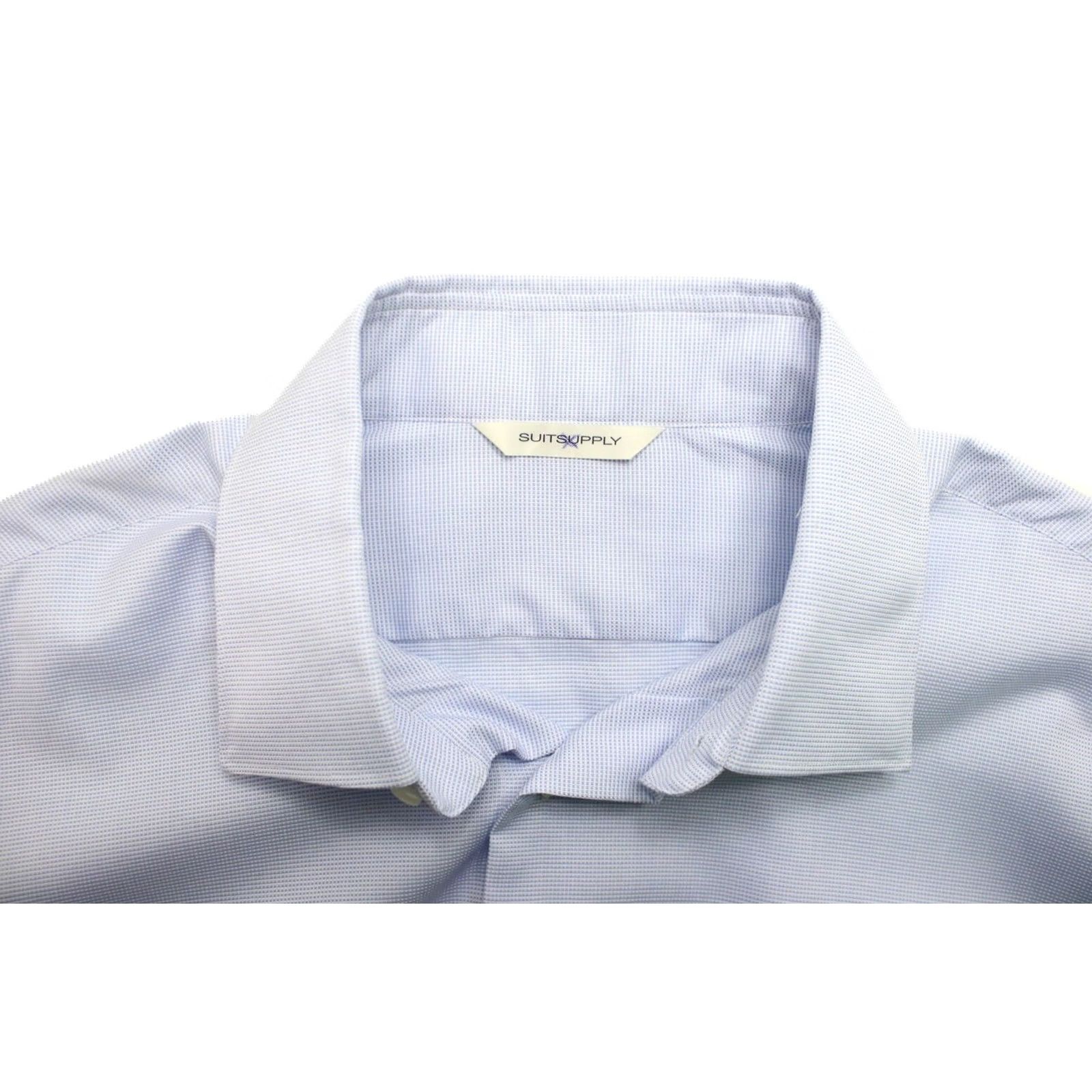 Suitsupply SUITSUPPLY Shirt LARGE Slim Fit Button Up Patterned Spread Neck Formal Men's Size 42R - 4 Thumbnail