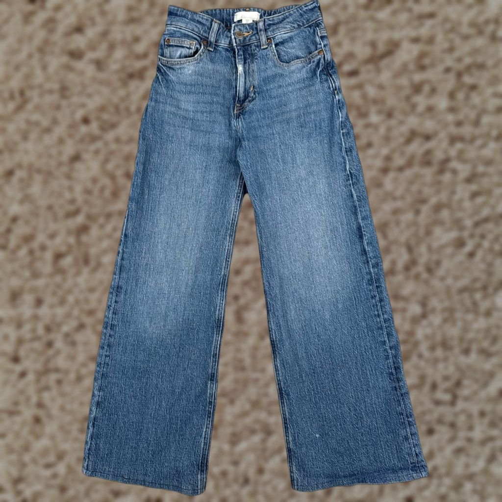 H&M H&M Jeans Women Blue Denim Wide-Leg Mid Rise 24x26 Regular 2 Cotton Blend 5-Pocket 26 Inseam 90s Vintage: No Size 26" / US 2 / IT 38 - 1 Thumbnail