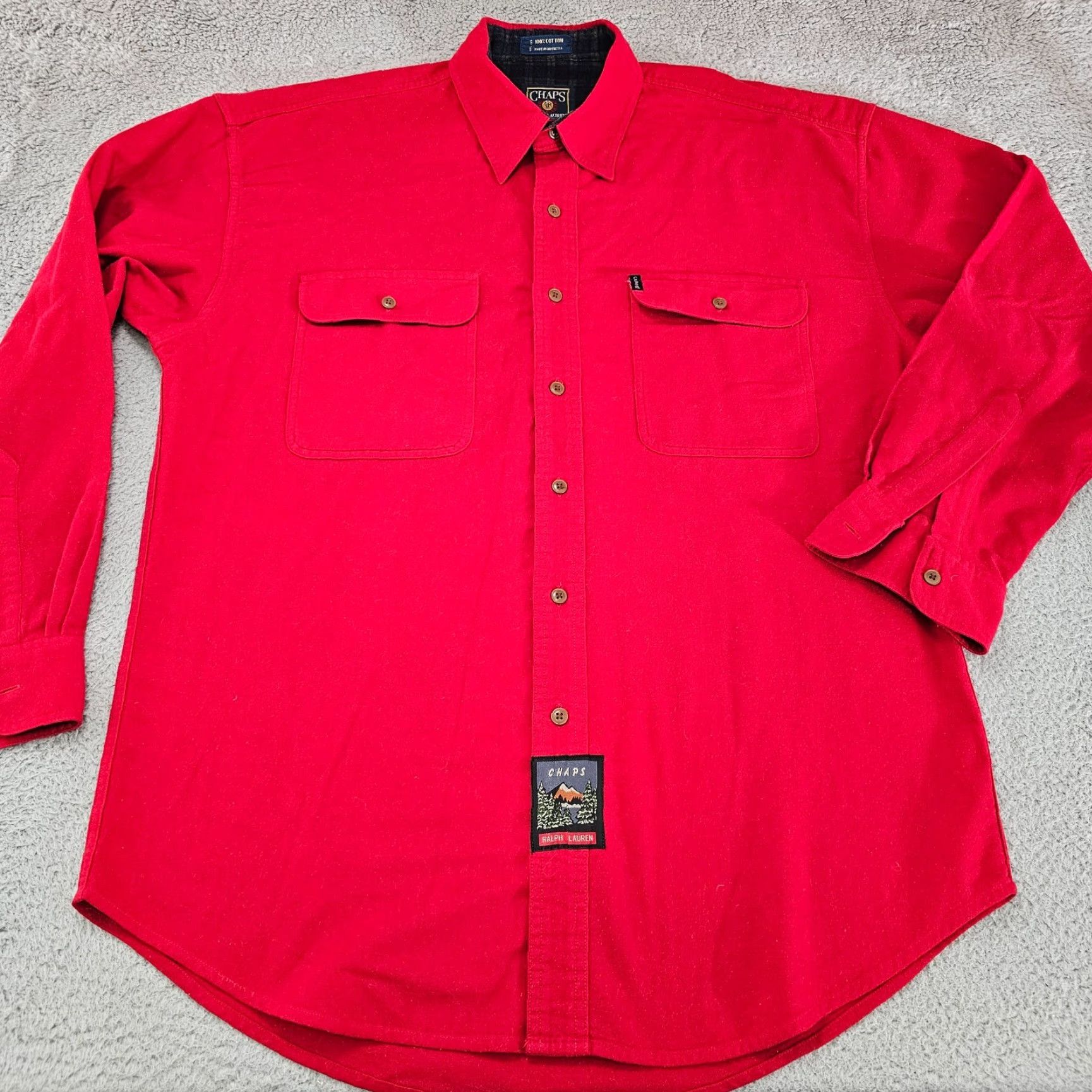 Ralph Lauren VINTAGE Chaps Ralph Lauren Shirt Mens L Red Flannel Cotton RL Heavy Knit Size US L / EU 52-54 / 3 - 2 Thumbnail