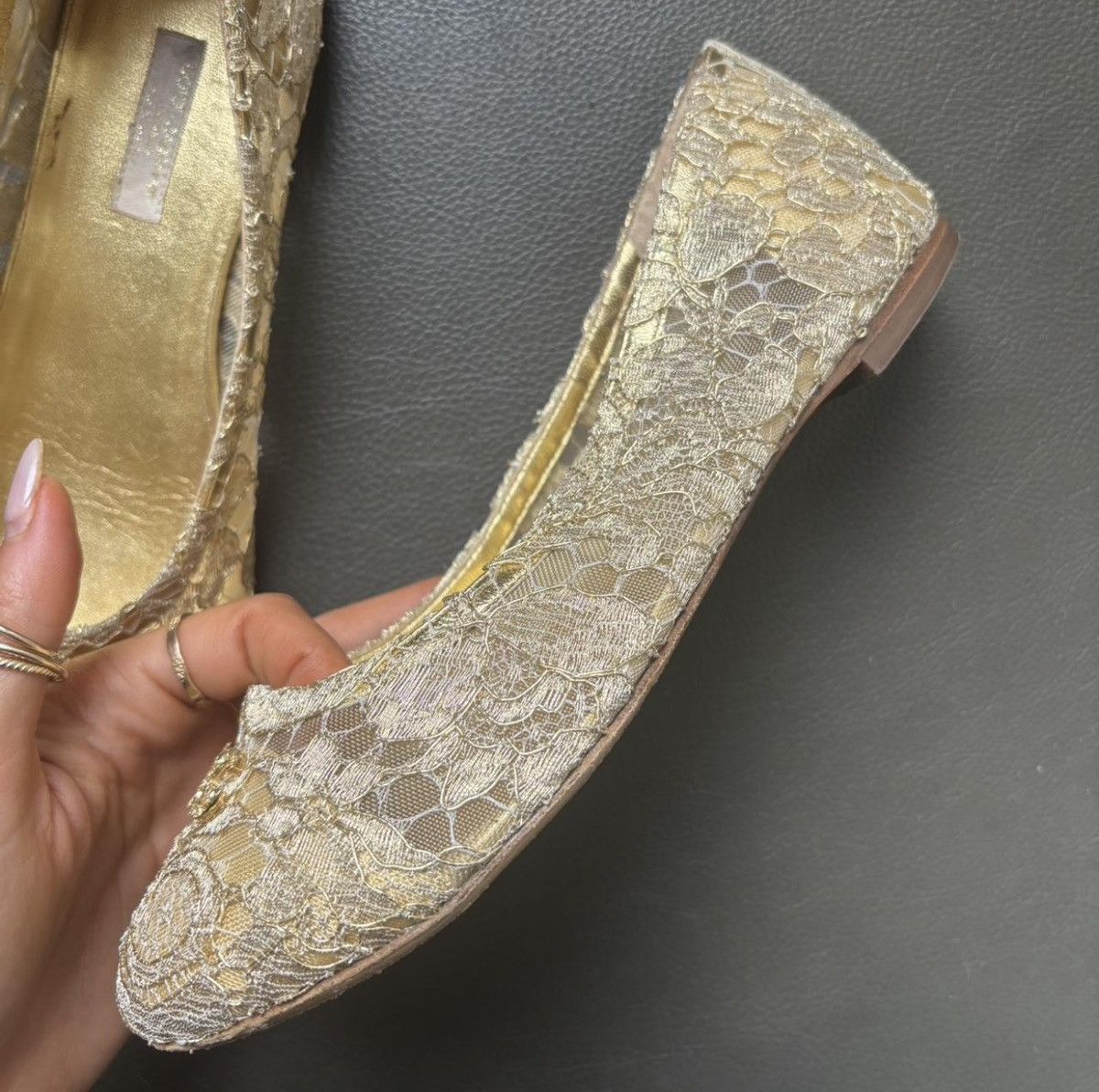 Dolce & Gabbana dolce and Gabbana gold lace flats Size US 7 / IT 37 - 3 Thumbnail