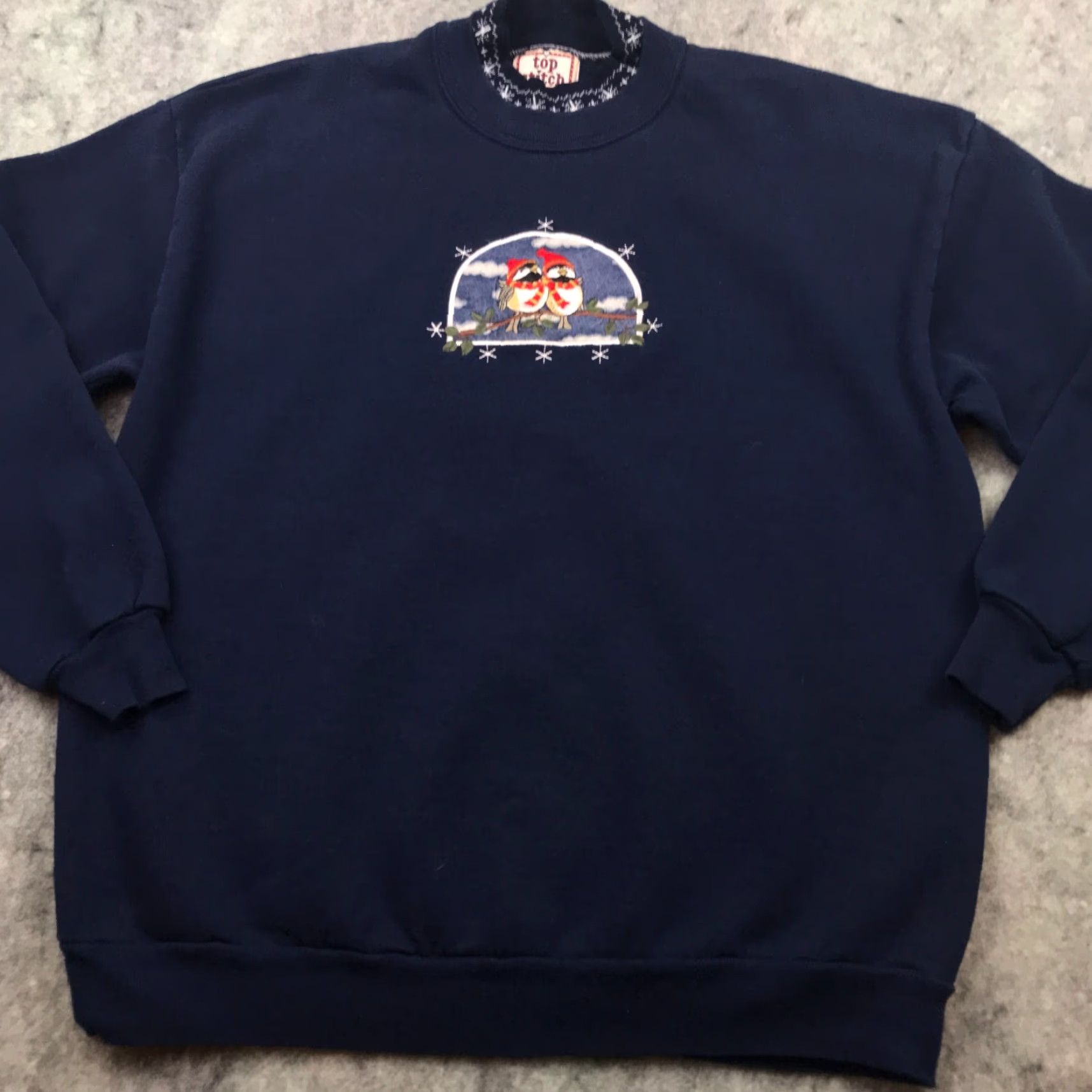 Vintage VINTAGE Top Stitch Sweatshirt XL Blue Winter Song Birds Christmas Womens Size XL / US 12-14 / IT 48-50 - 2 Thumbnail