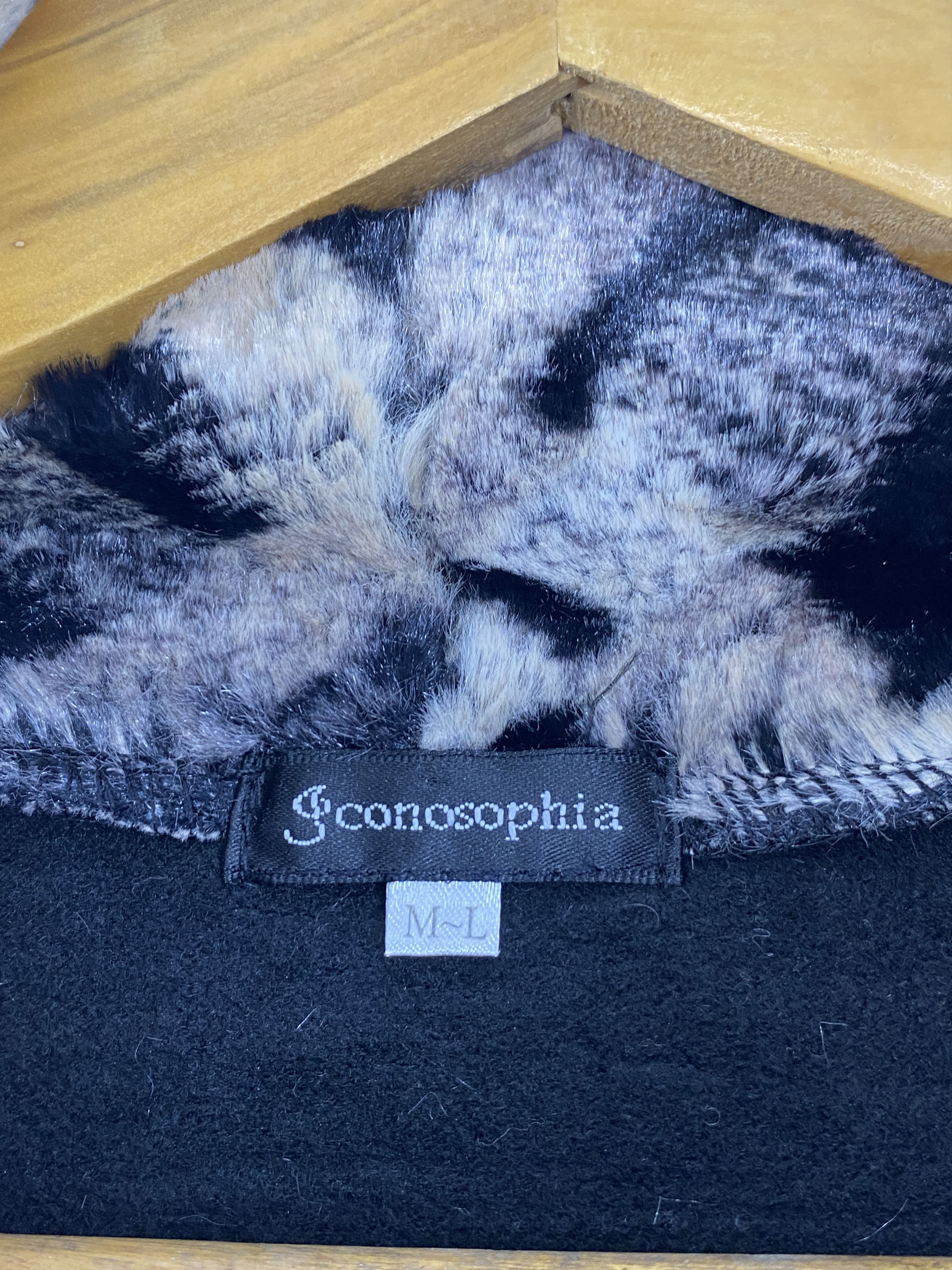 Japanese Brand Black Tunic Top with Faux Fur Cowl Neck and Leopard JA0177 Size US L / EU 52-54 / 3 - 5 Thumbnail