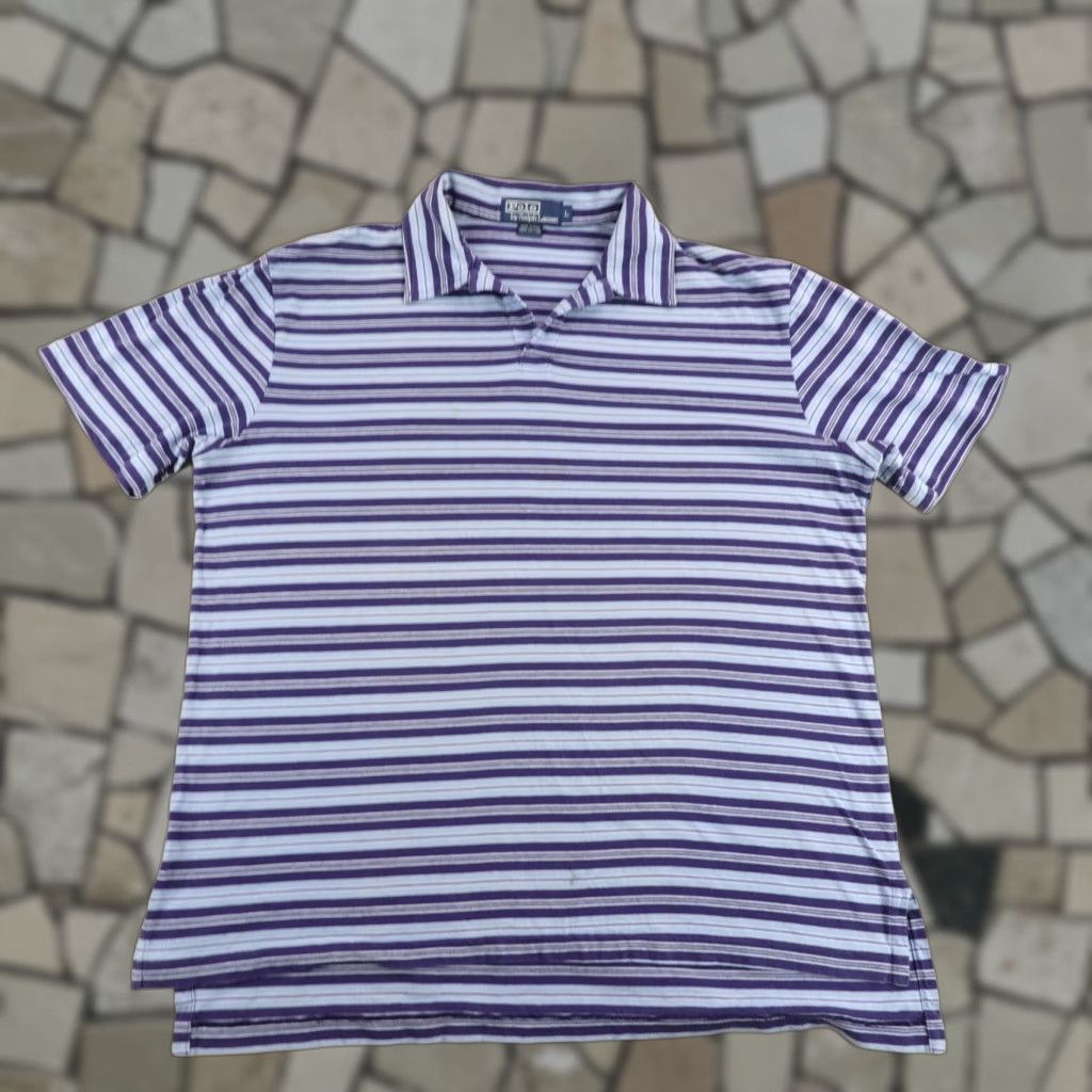 Polo Ralph Lauren Polo Ralph Lauren Shirt Polo Shirt Mens Large Blue Stripes Knit Cotton Short Sleeve Pullover Breathable Easy Care Front Spot Size US L / EU 52-54 / 3 - 1 Thumbnail