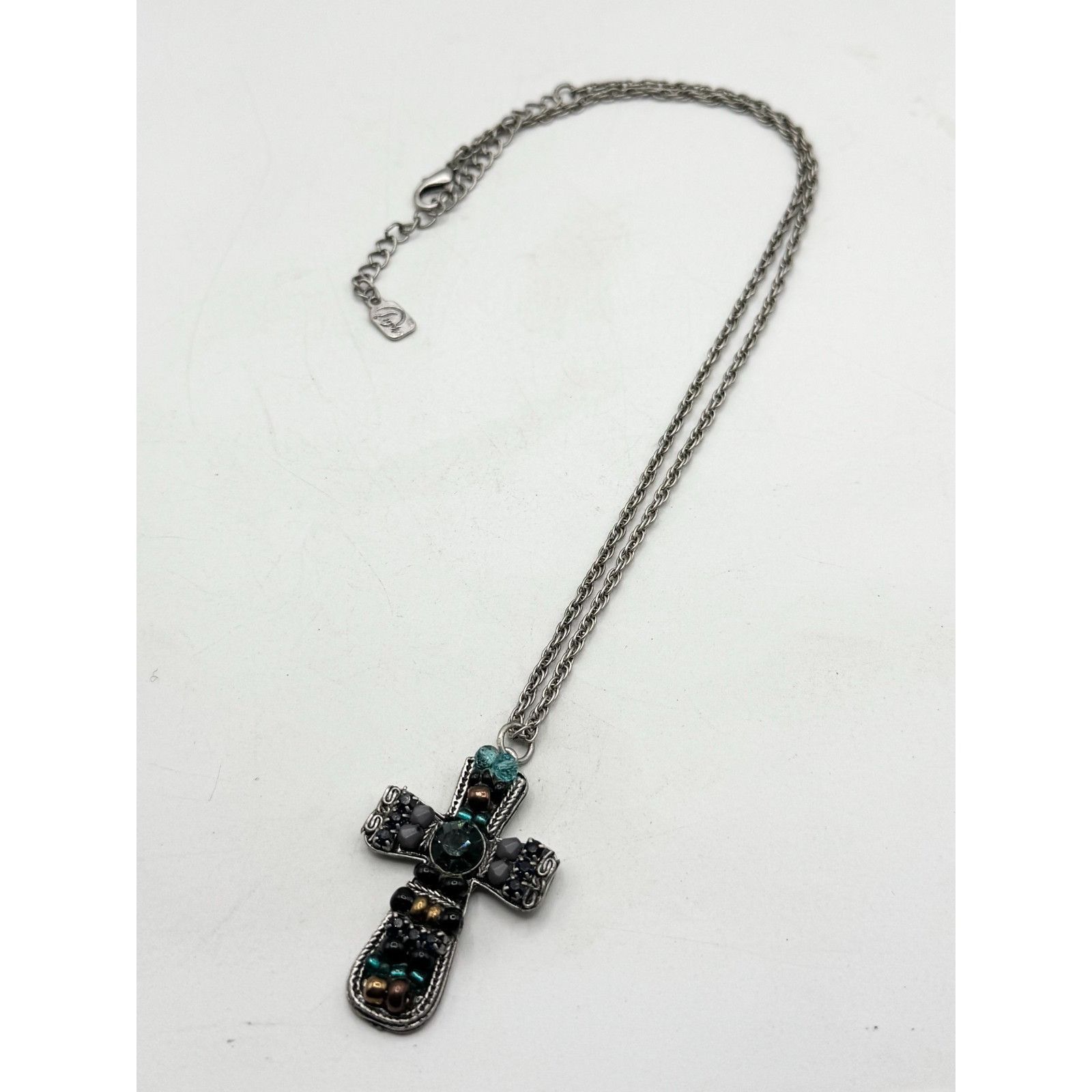 Vintage Vintage blue crystal rhinestone beaded cross pendant charm n Size ONE SIZE - 3 Thumbnail