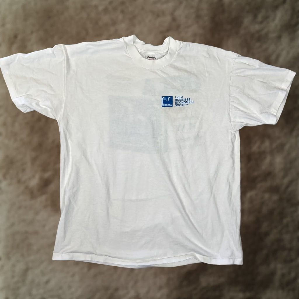 Vintage VINTAGE UCLA BUSINESS ECONOMICS SOCIETY Shirt Mens XL White Short Sleeve Crew Neck 90s Graphic Print Logo Stedman Size US XL / EU 56 / 4 - 1 Thumbnail