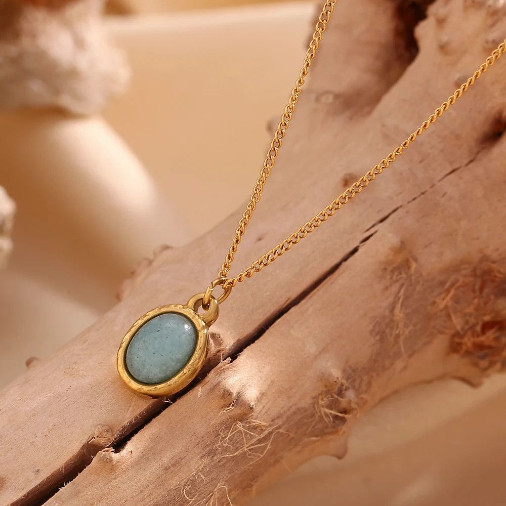 Jewelry × Vintage Figaro Chain Oval Natural Amazonite Stone Size ONE SIZE - 5 Thumbnail
