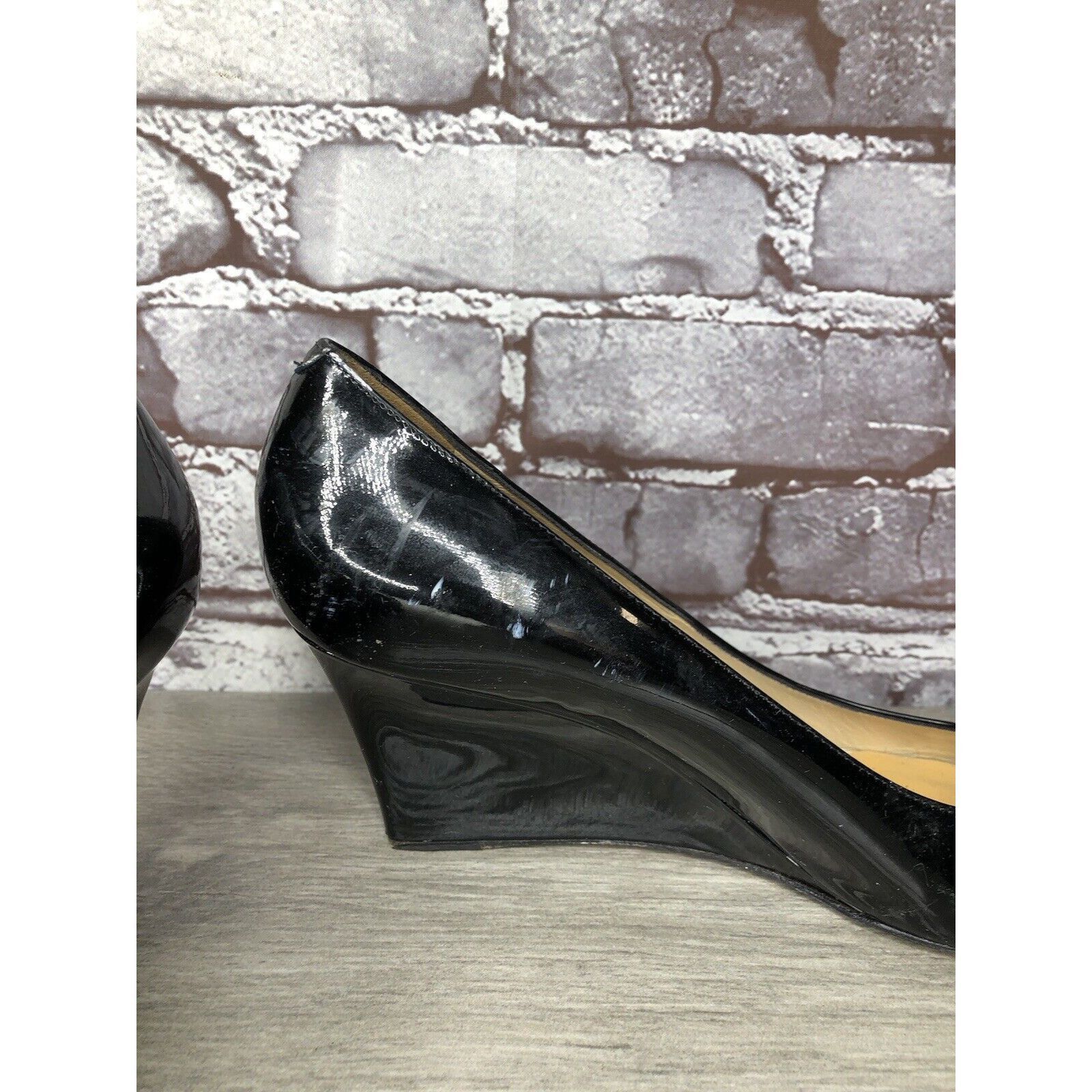 Jimmy Choo Jimmy Choo Black Patent Leather Peep Toe Wedges Shoes Women Size US 9 / IT 39 - 17 Thumbnail