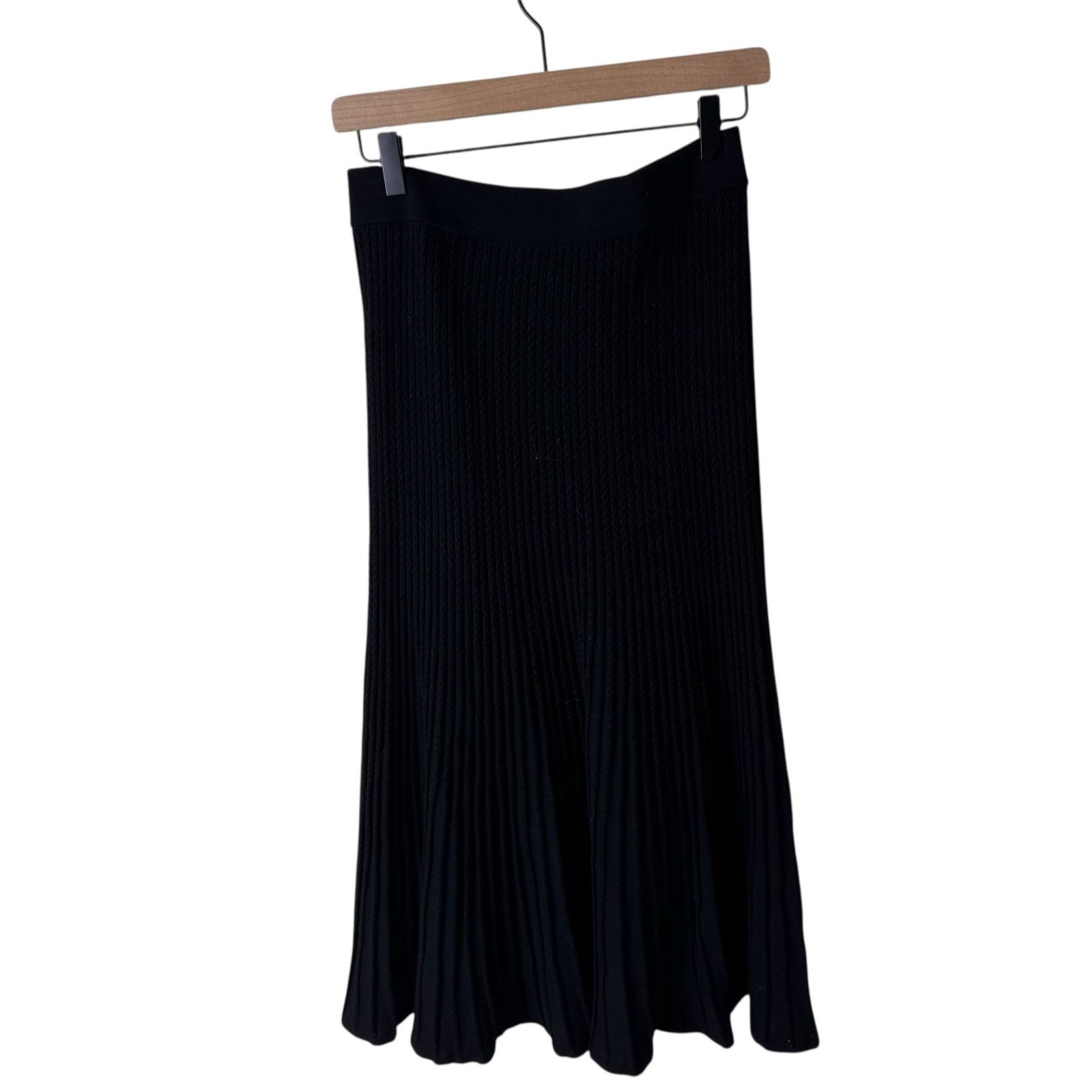 Other PERUVIAN CONNECTION Knit A-line Flutter Midi Skirt Black Size 28" / US 6 / IT 42 - 3 Thumbnail