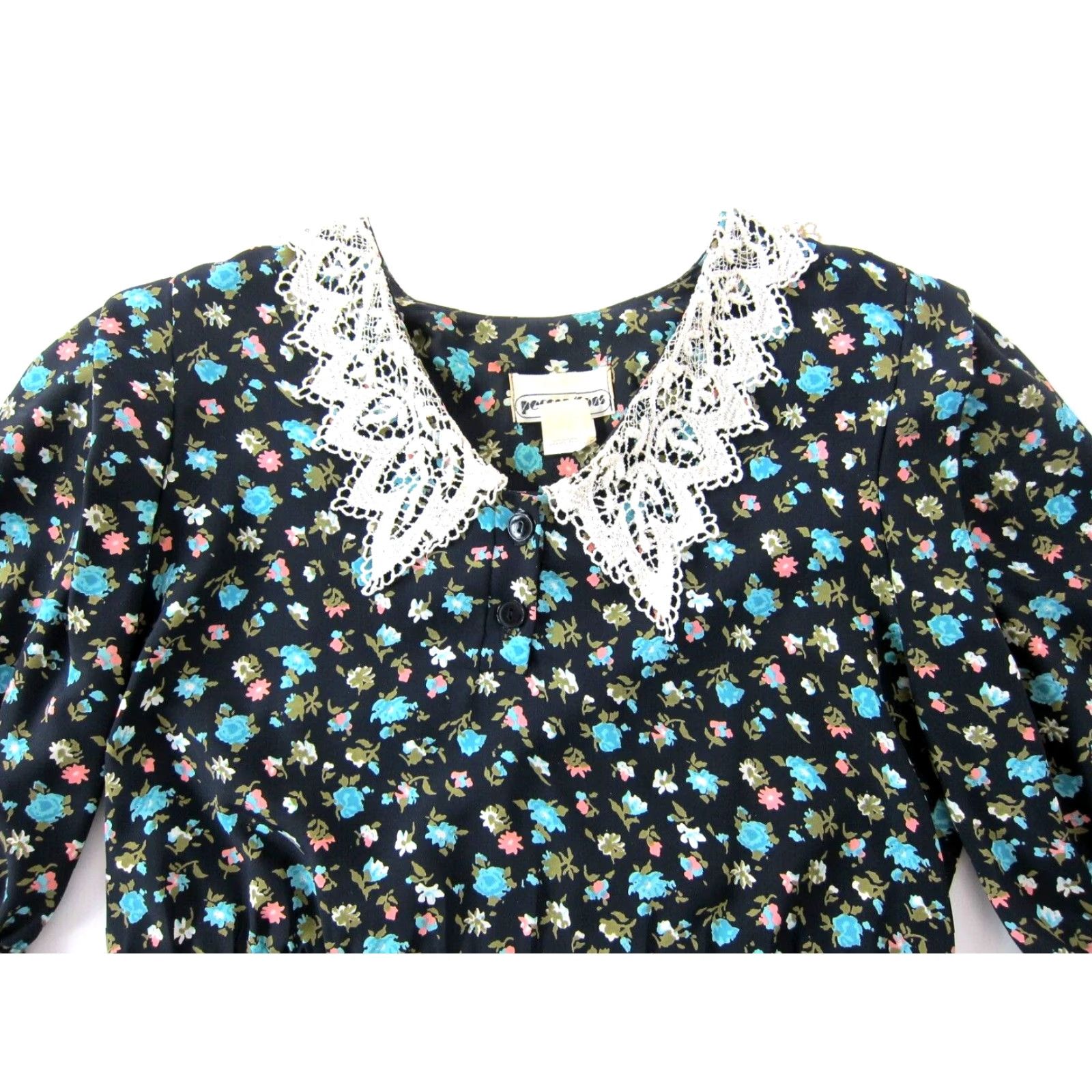 Pinko VINTAGE Perceptions Blouse (Medium) Black Floral Lace Collared Peasant 3/4 Sleeve Polyester Women’s Shirt Size M / US 6-8 / IT 42-44 - 4 Thumbnail