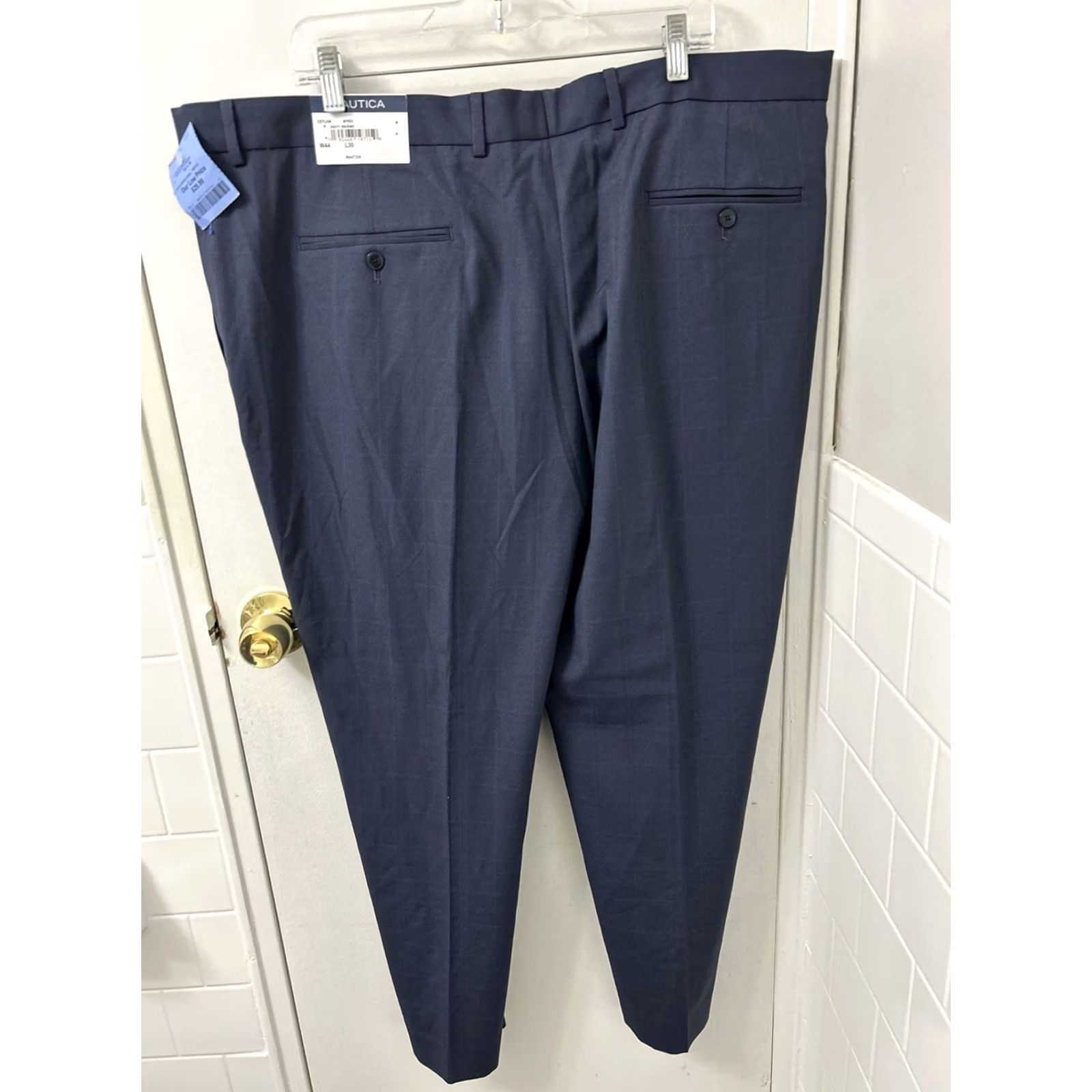 Nautica VINTAGE: No Nautica Dress Pants Mens 44x30 Navy Blue Plaid YKK Active Stretch Trousers NWT Size US 44 / EU 60 - 2 Thumbnail
