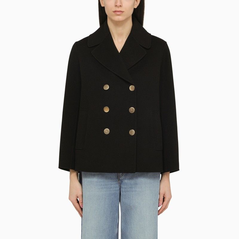 image of S Max Mara Short Black Wool Caban Size It 42, Women's