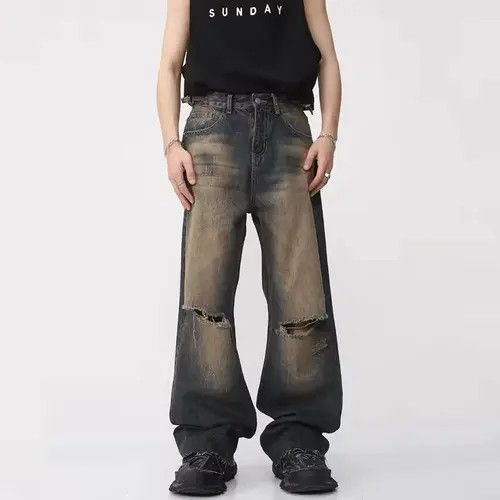 Japanese Brand Kawamura x Misa Baggy Faded Washed Knee Ripped Jeans Size US 31 - 1 Thumbnail