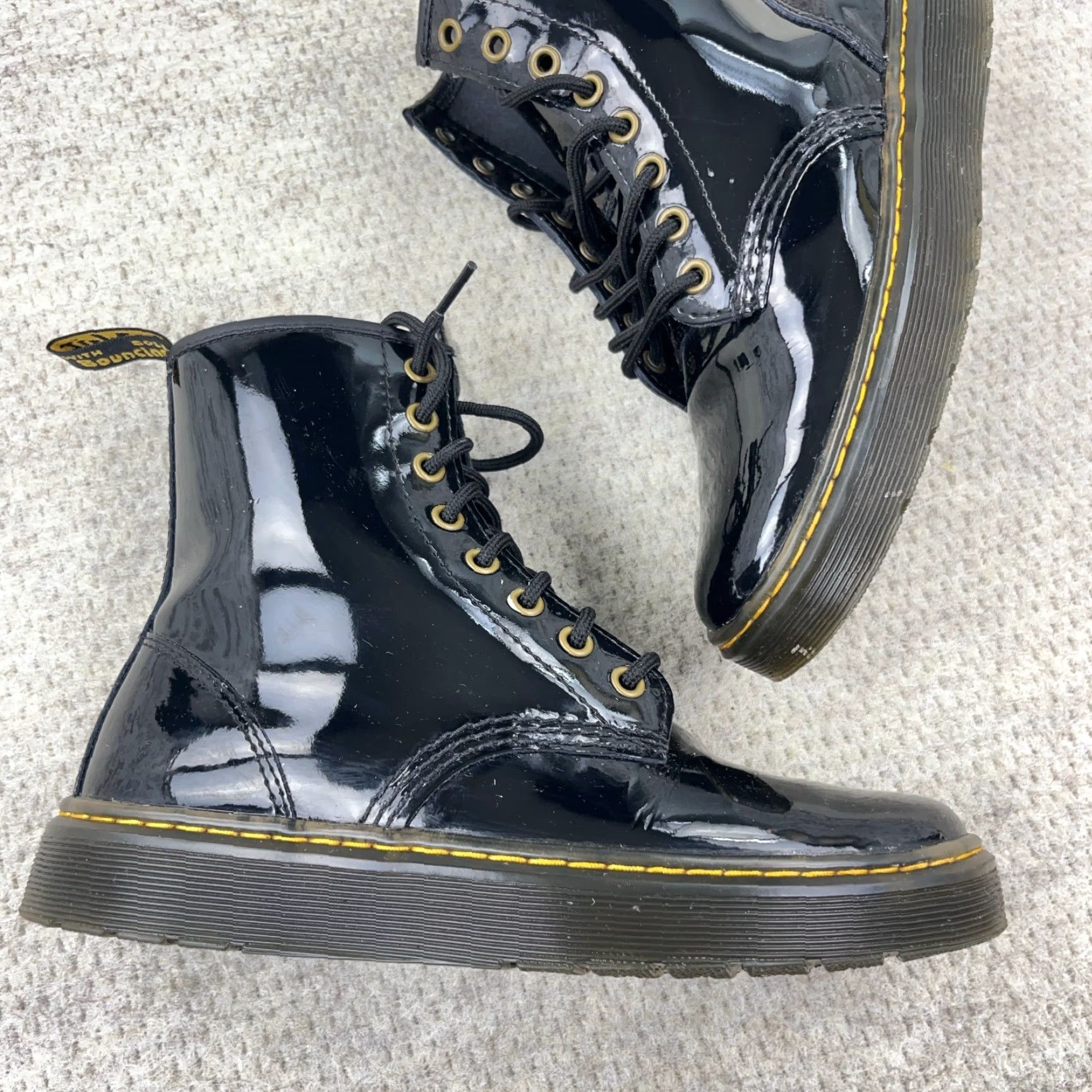 Dr. Martens Dr. Martens Women's Patent Leather Ankle Boots Zavala Size 7 Black Lace-Up Low Heel Punk Size US 7 / IT 37 - 4 Thumbnail