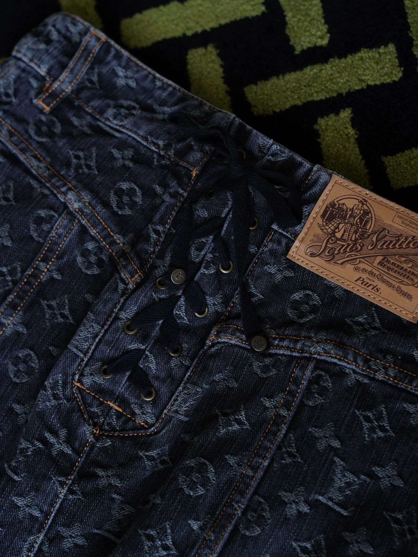 Louis Vuitton LV Black Monogram Denim Bodycon Tie Skirt 36FR Size 26" / US 2 / IT 38 - 6 Thumbnail