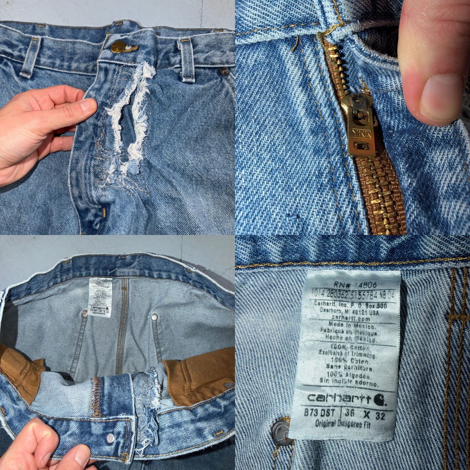 Carhartt VTG Carhartt Jeans Men’s DST 36x32 Double Knee Denim Workwear Thrashed Blue 5-Pocket Logo US Theme Carhartt Vintage Regular Size 36 Mens Jeans Size US 36 / EU 52 - 8 Thumbnail