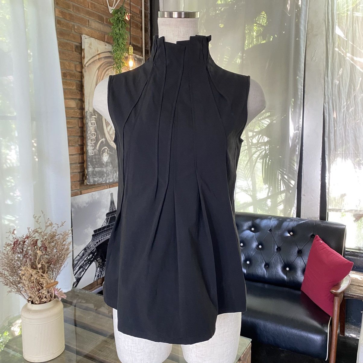 Japanese Brand A/T Black Pleated High Neck Top Size M / US 6-8 / IT 42-44 - 4 Thumbnail