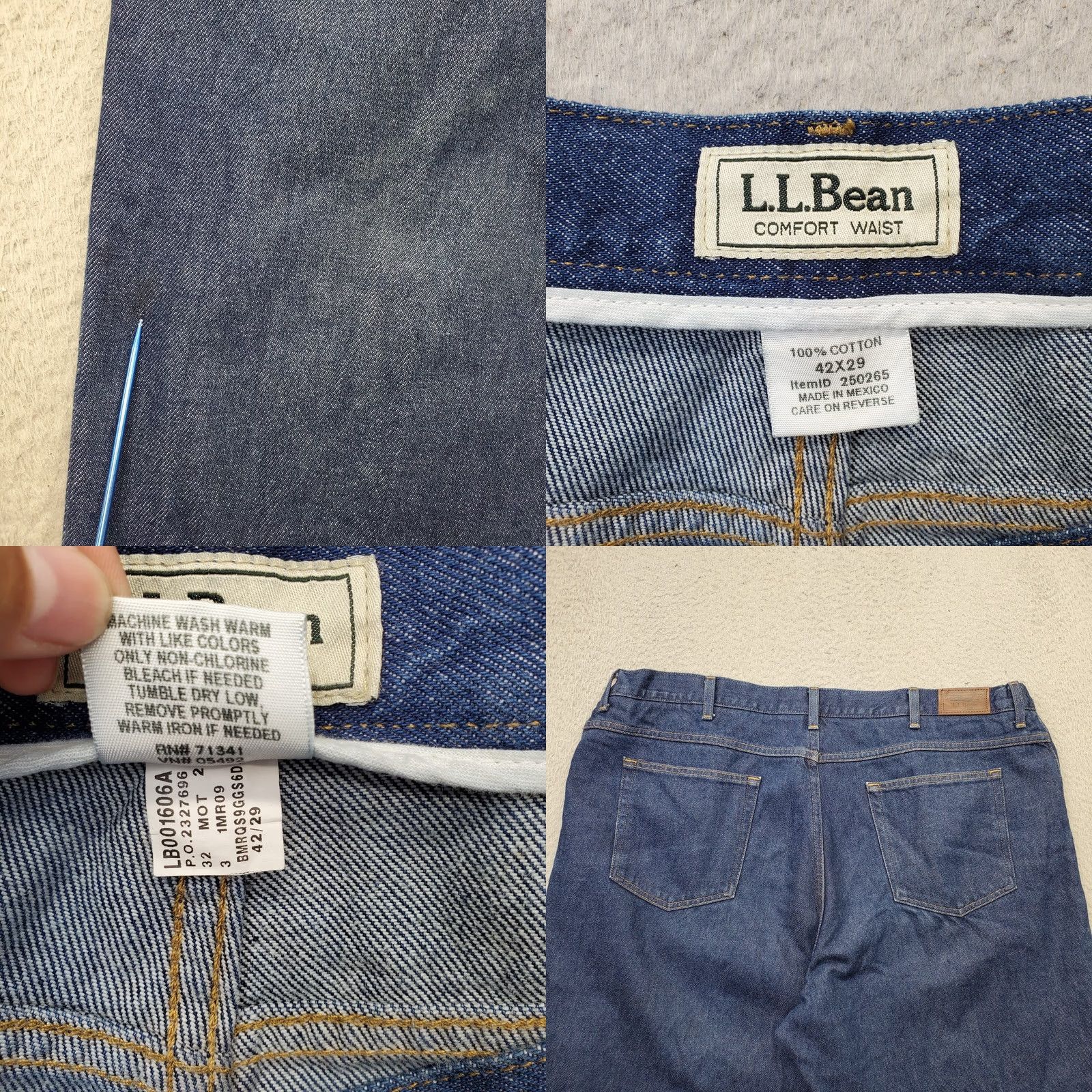 Vintage L.L. Bean Jeans Mens 42x32 Blue Denim Flat Front Comfort Straight Leg 5-Pocket Design Regular Fit Size 42 Mens Blue Jeans Size US 42 / EU 58 - 8 Thumbnail