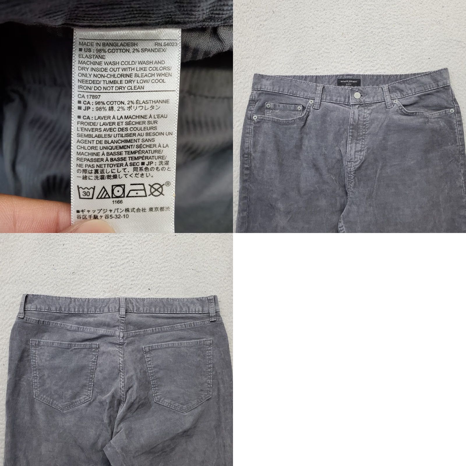 Banana Republic Banana Republic Corduroy Pants Mens 35x32 Grey Slim Fit Stretch Straight Leg Size US 35 - 8 Thumbnail