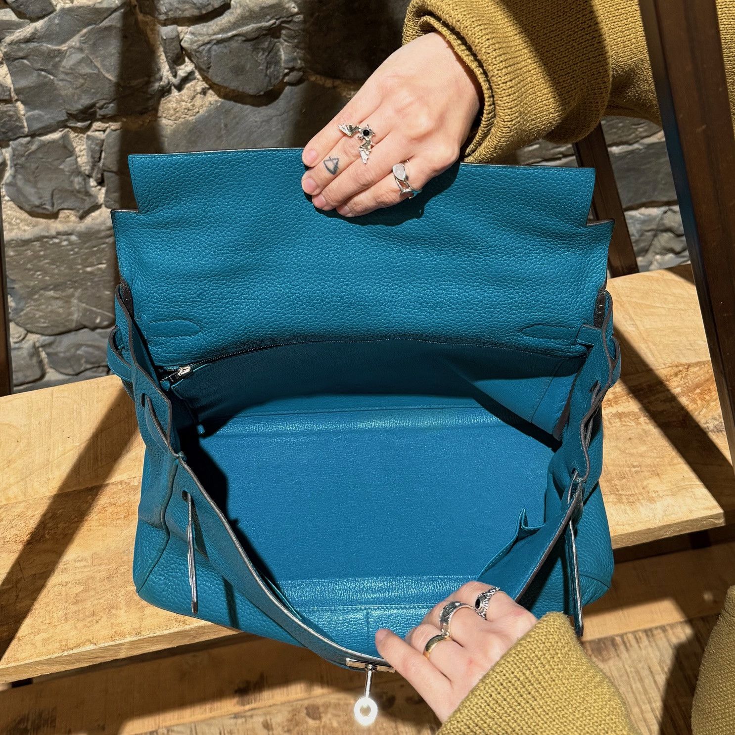 Hermes Hermès 2013 Bleu Izmir Clemence Leather Kelly 35 Bag Size ONE SIZE - 13 Thumbnail