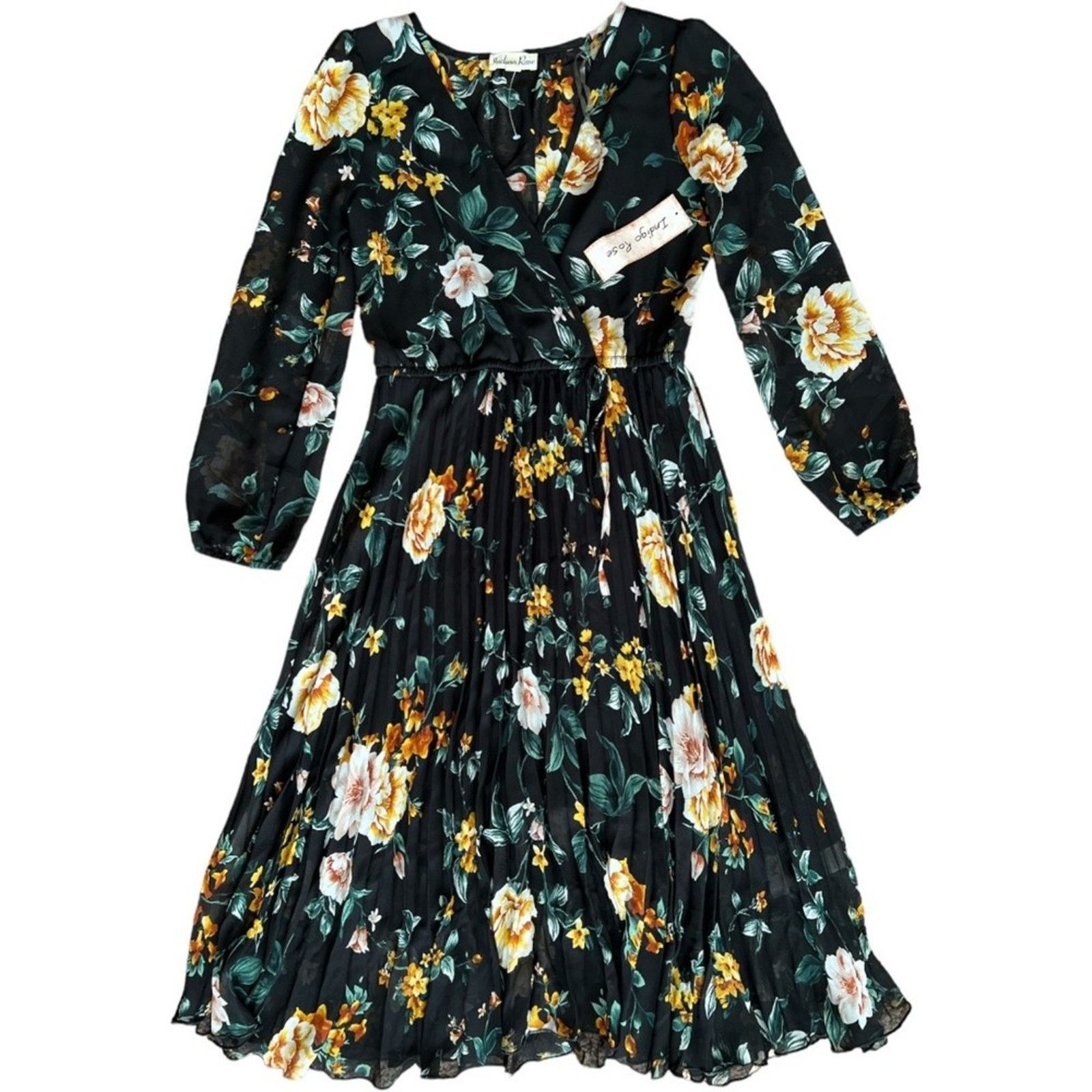 Other Indigo Rose Black Floral V Neck Midi Dress, S Size S / US 4 / IT 40 - 3 Thumbnail