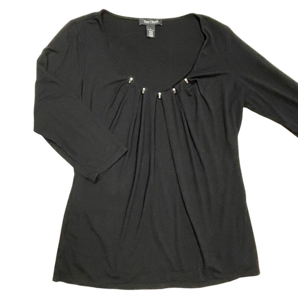 White House Black Market White House Black Market Black 3/4 Sleeve Pleated Front Blo Size L / US 10 / IT 46 - 6 Thumbnail