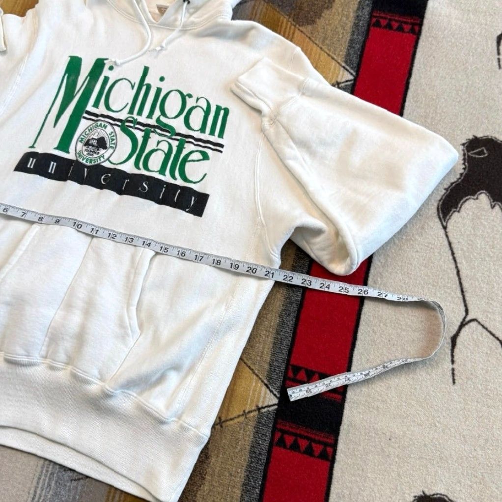 Vintage VINTAGE Michigan State University Hoodie Sweatshirt Mens Large PullOver 80s 90s College Sports White Long Sleeve Size US L / EU 52-54 / 3 - 6 Thumbnail