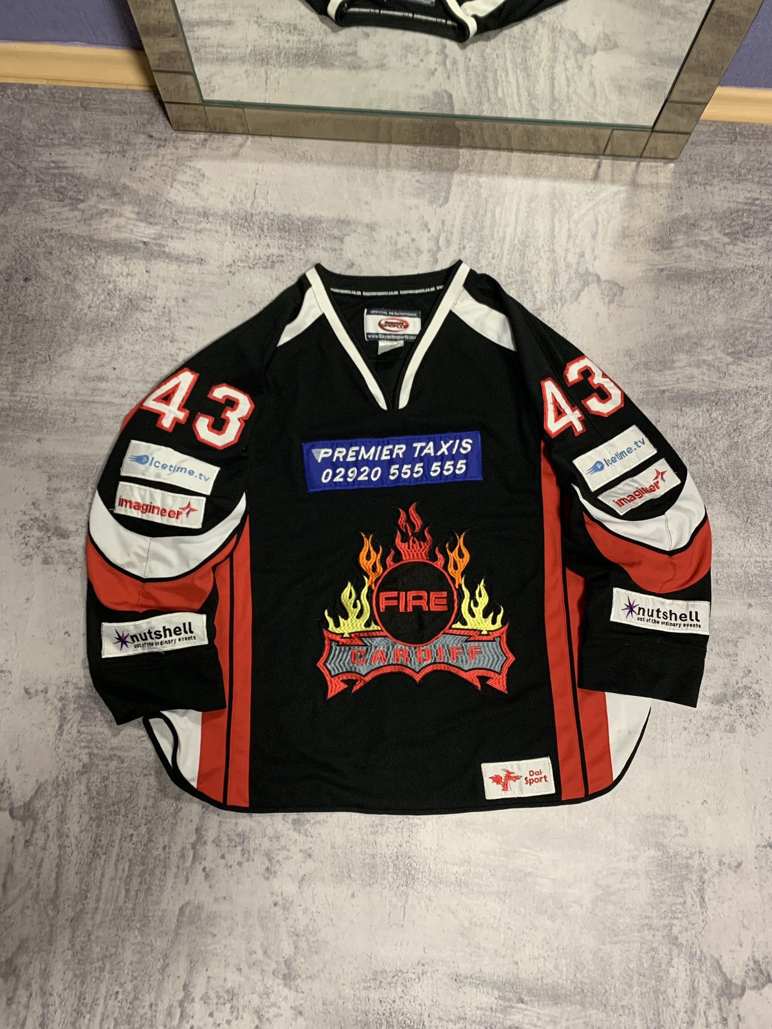 NFL Cardiff Fire Ice Hockey Match Worn Jersey L Stevens Size US XL / EU 56 / 4 - 6 Thumbnail