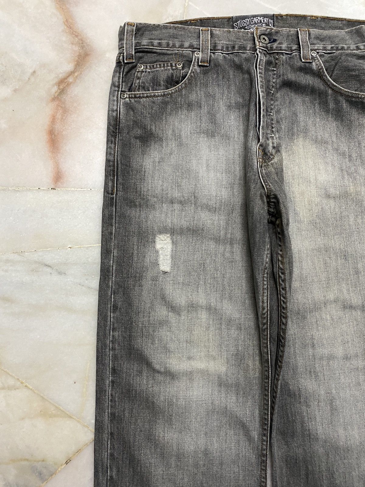 Stussy × Vintage Baggy💥90s Stussy Authentic Workgear Washed Faded Ripped jean Size US 33 - 4 Thumbnail