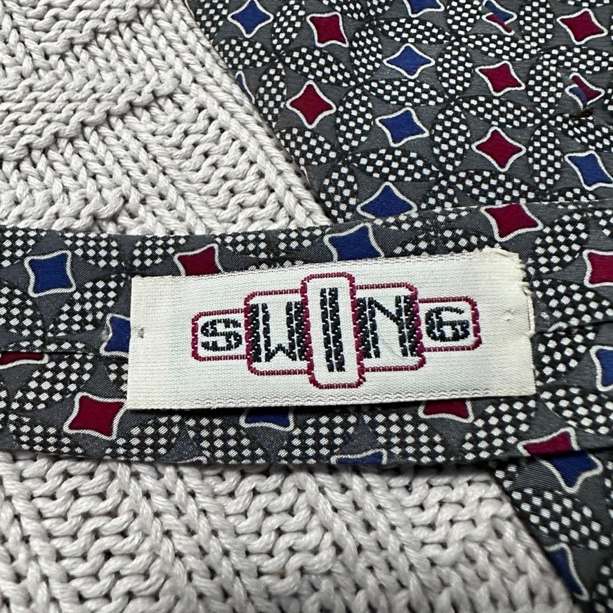 Vintage Vintage 1980s Swing red and blue geometric print silk tie Size ONE SIZE - 3 Thumbnail