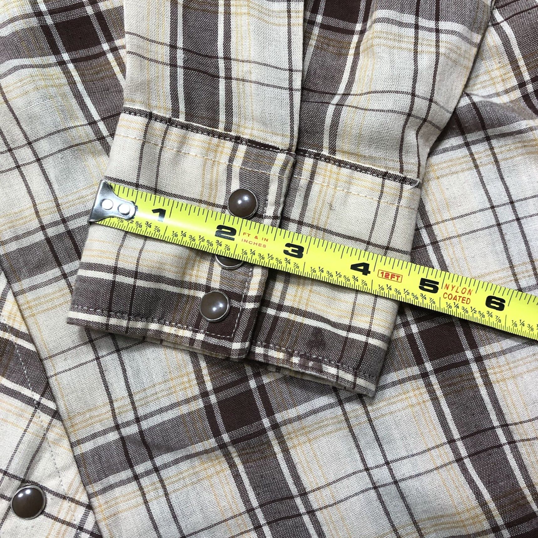 Wrangler VINTAGE Wrangler Shirt Mens L Brown Tan Plaid Pearl Snap Long Sleeve CowBoy Western Retro 80s 70s 60s Pockets Logo Cotton Blend Size US L / EU 52-54 / 3 - 6 Thumbnail