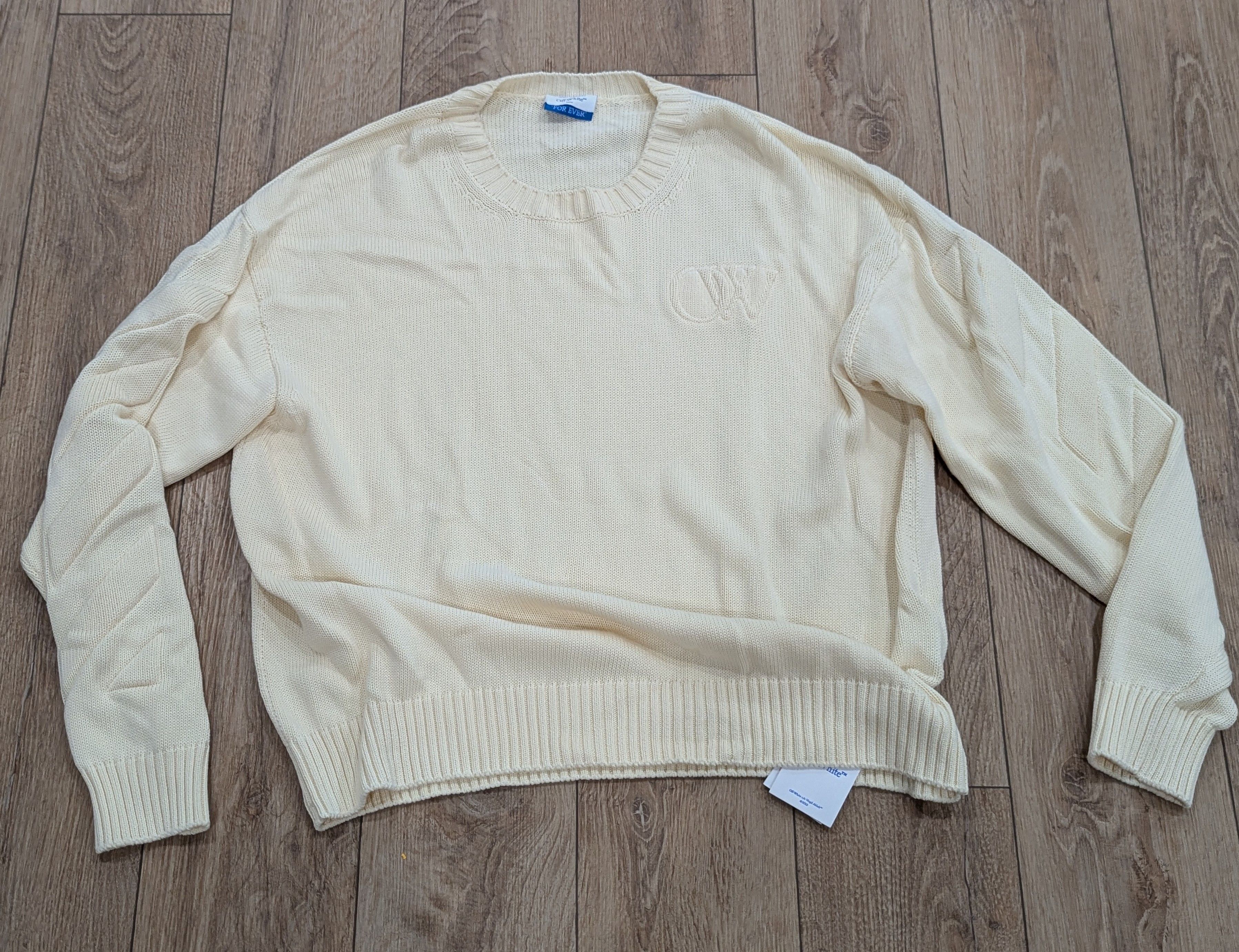 OFF-WHITE 3D Diagonal Logo Cotton Blend Sweater Cream Large