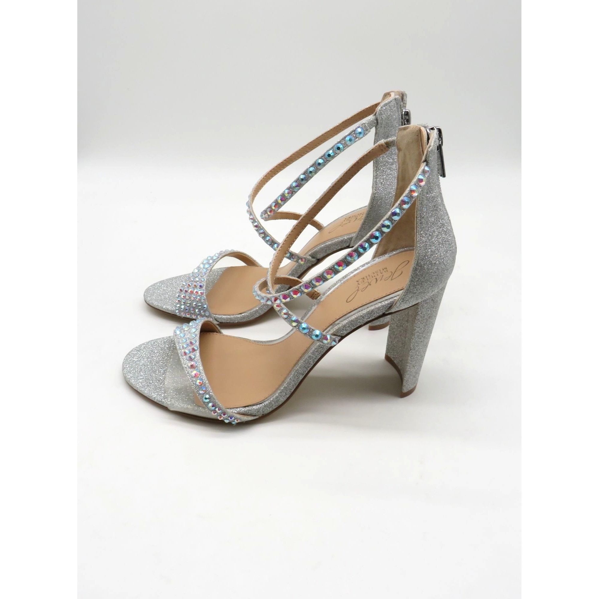 Other Jewel by Badgley Mischka Silver Glitter High Heel Sandals Rh Size US 8.5 / IT 38.5 - 4 Thumbnail