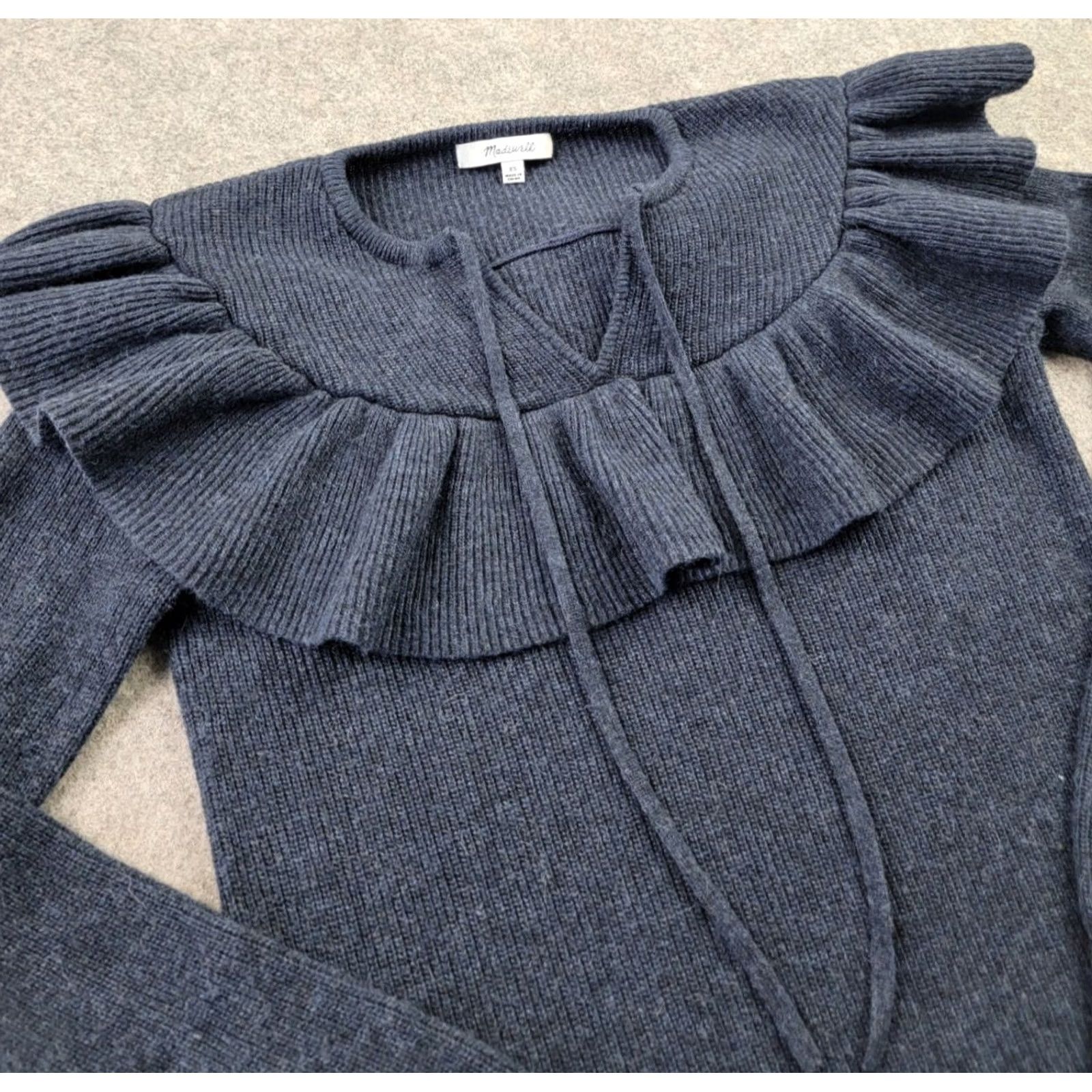 Madewell Madewell Sweater Womens XS Blue Ruffled Tie-Front Pullover Merino Wool Size XS / US 0-2 / IT 36-38 - 3 Thumbnail