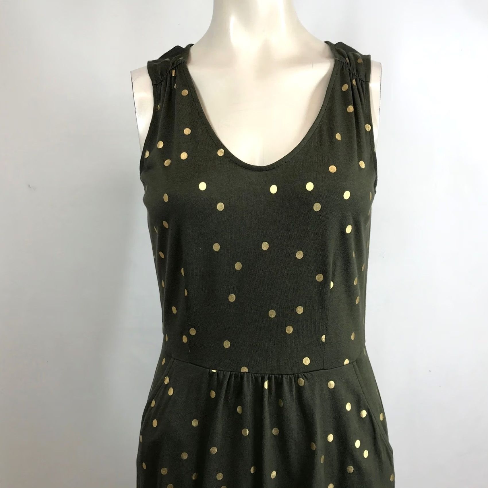 Boden Boden Polka Dot V Neck Sleeveless Dress Size 4 Gold Green Size S / US 4 / IT 40 - 2 Thumbnail
