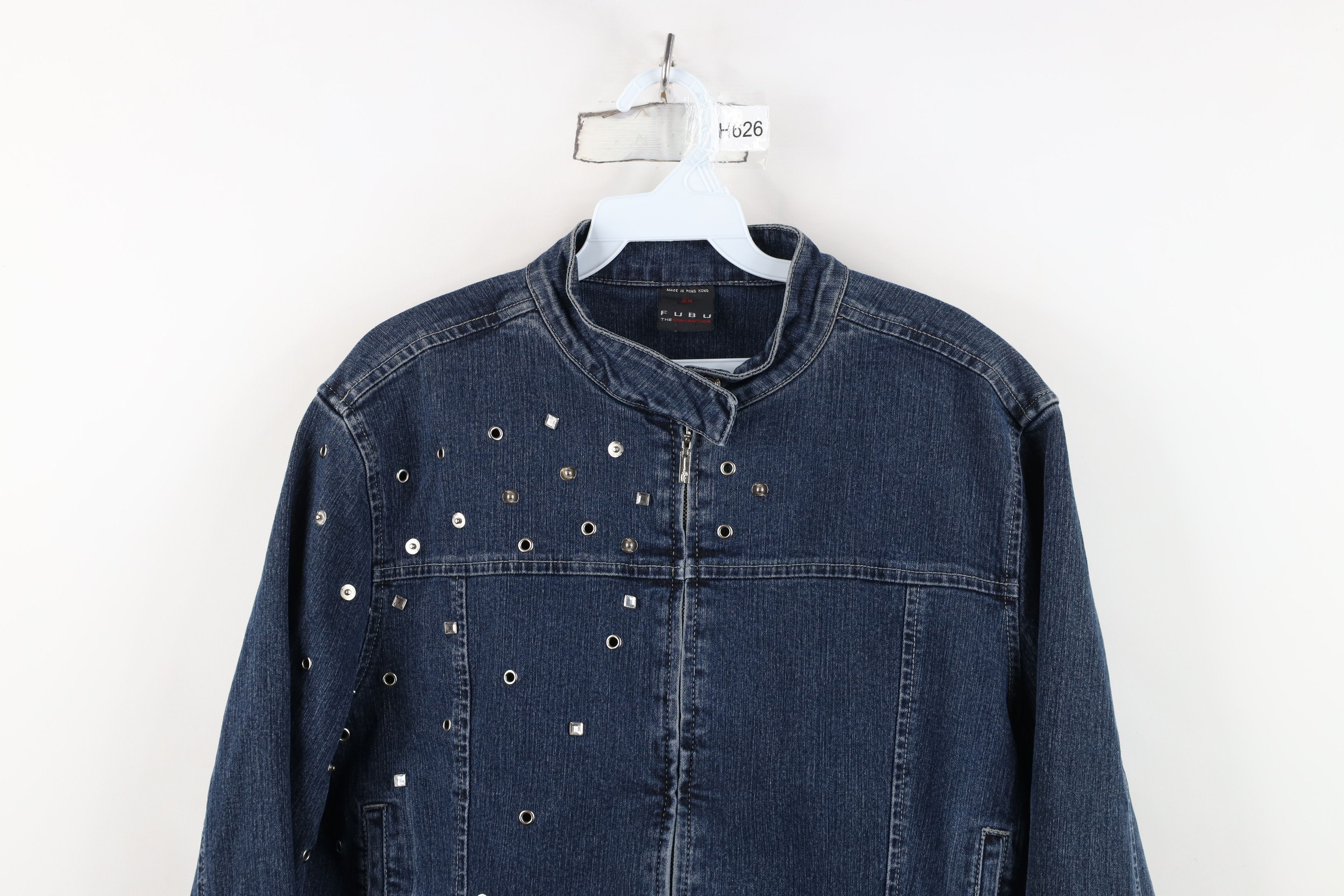 Fubu Vintage 90s Y2K FUBU Cropped Sequin Denim Jean Bomber Jacket Size XXL / US 16-18 / IT 52-54 - 2 Thumbnail
