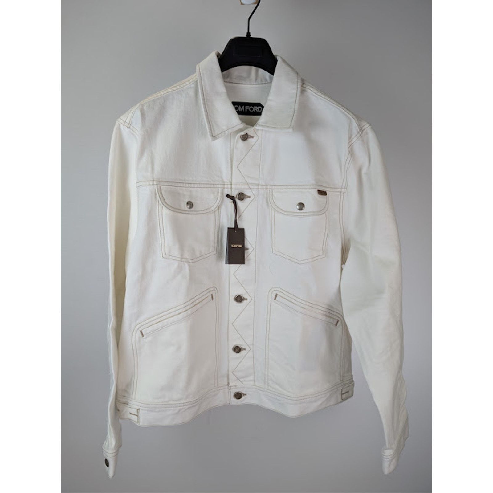Tom Ford o1rshd1 Iconic Denim Jacket in Off-White Size US XXL / EU 58 / 5 - 8 Thumbnail