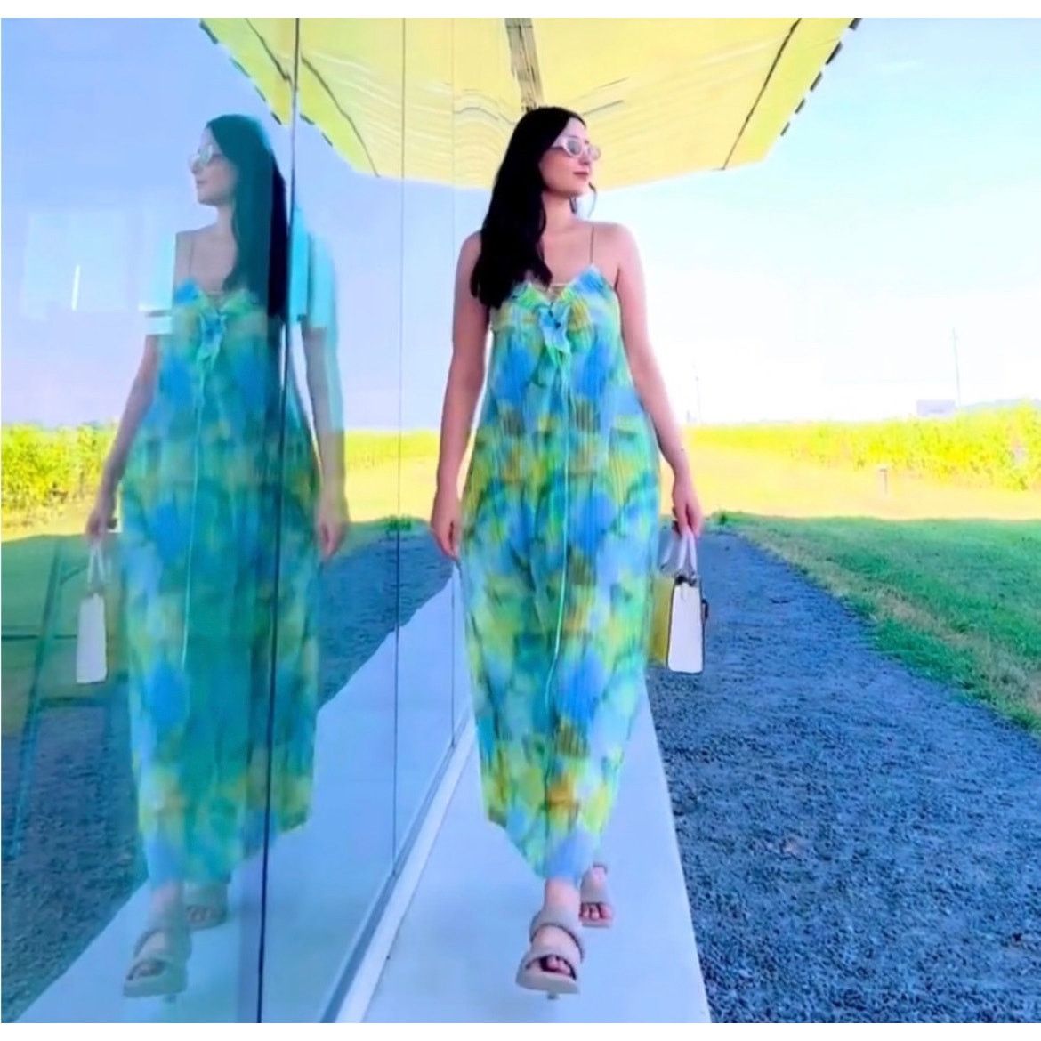 Zara ZARA PRINTED TULLE DRESS BLUE / GREEN Size M / US 6-8 / IT 42-44 - 2 Thumbnail