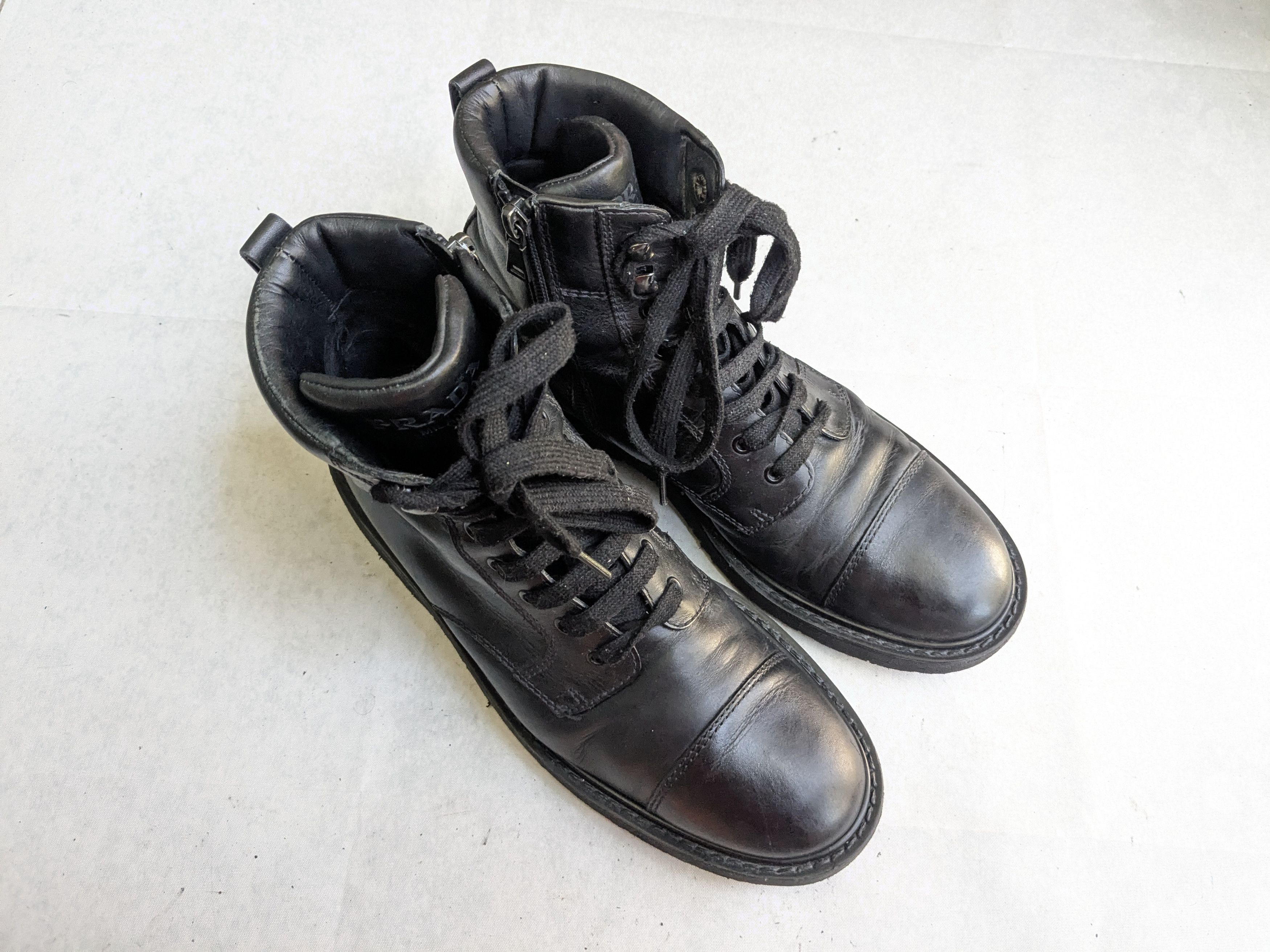 Prada Prada Combat Boots Black Leather 9.5 Side Zip Size US 9.5 / EU 42-43 - 4 Thumbnail