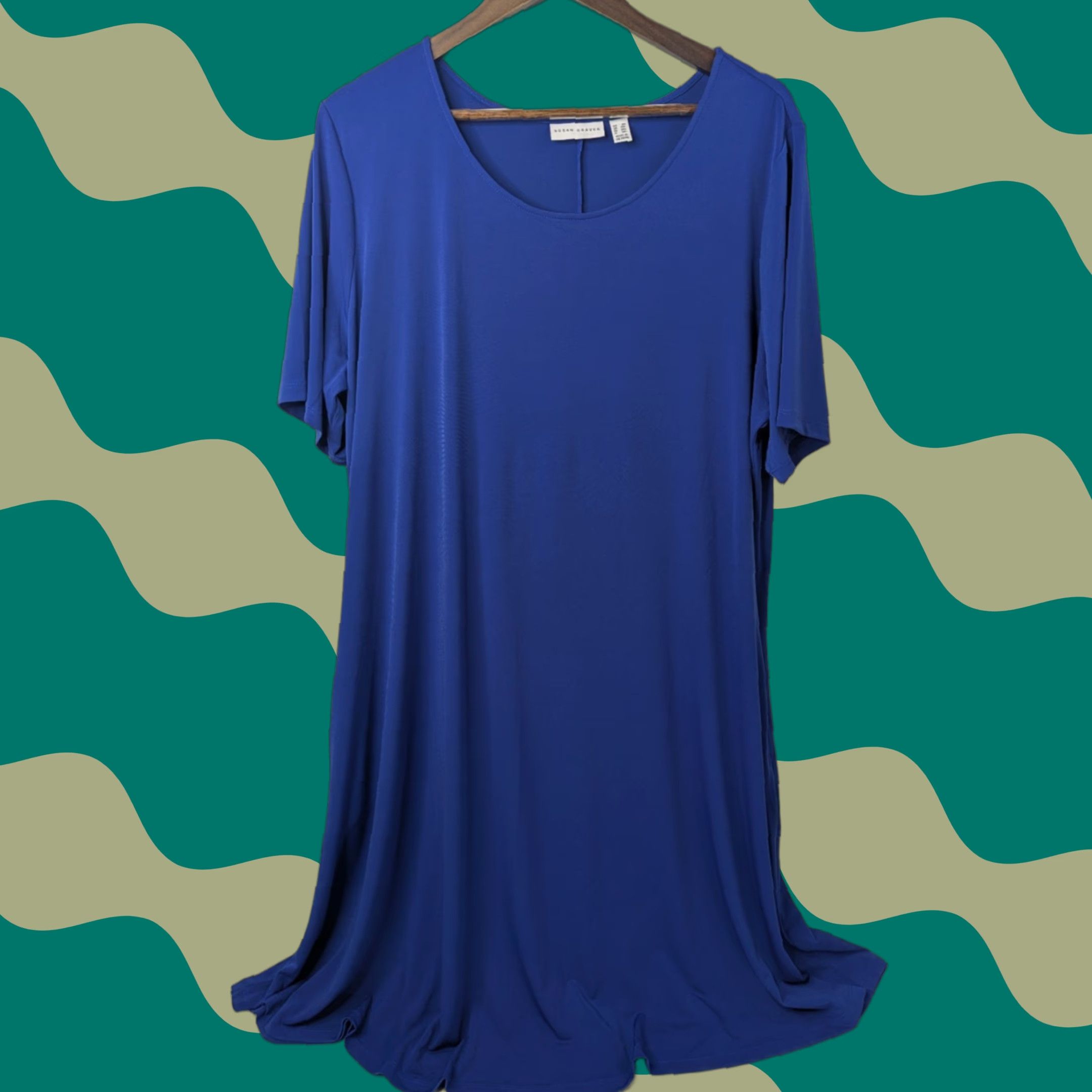 Vintage Susan Graver Dress 2X Royal Blue Liquid Knit Stretchy Slinky Casual Swing Size XXL / US 16-18 / IT 52-54 - 1 Thumbnail