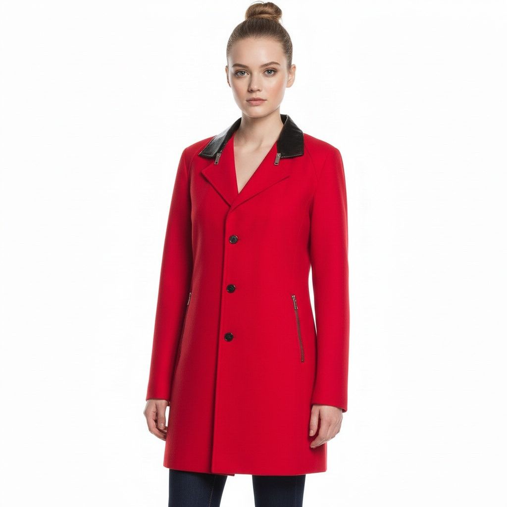 Michael Kors Michael Kors Red Leather Trim Embellishment Peacoat XS /US2 Size XS / US 0-2 / IT 36-38 - 4 Thumbnail