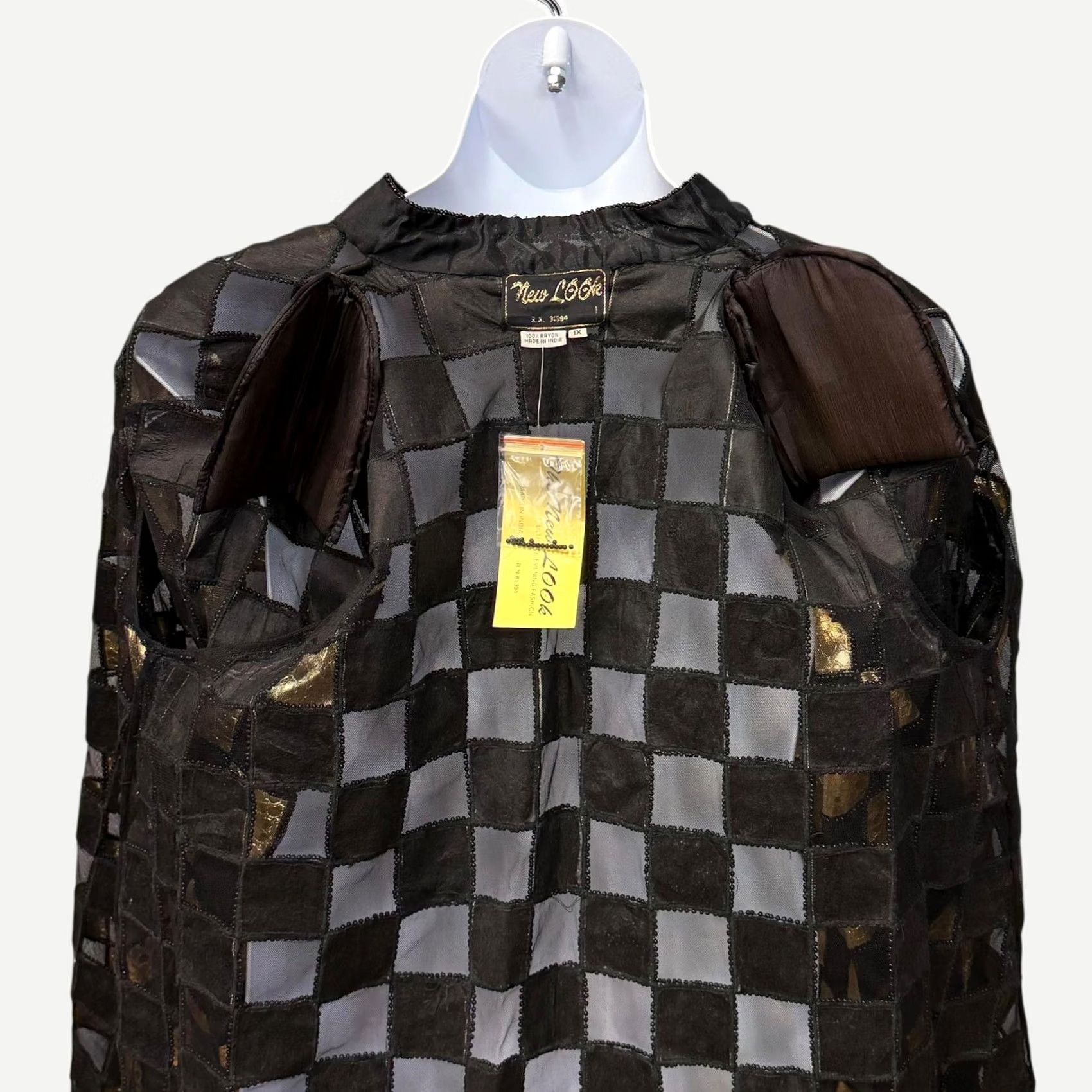Vintage New Look Blazer Womens 1x Black Gold Check Mesh Beaded Open Formal, Women's (Size Xl) — image 4 of 6