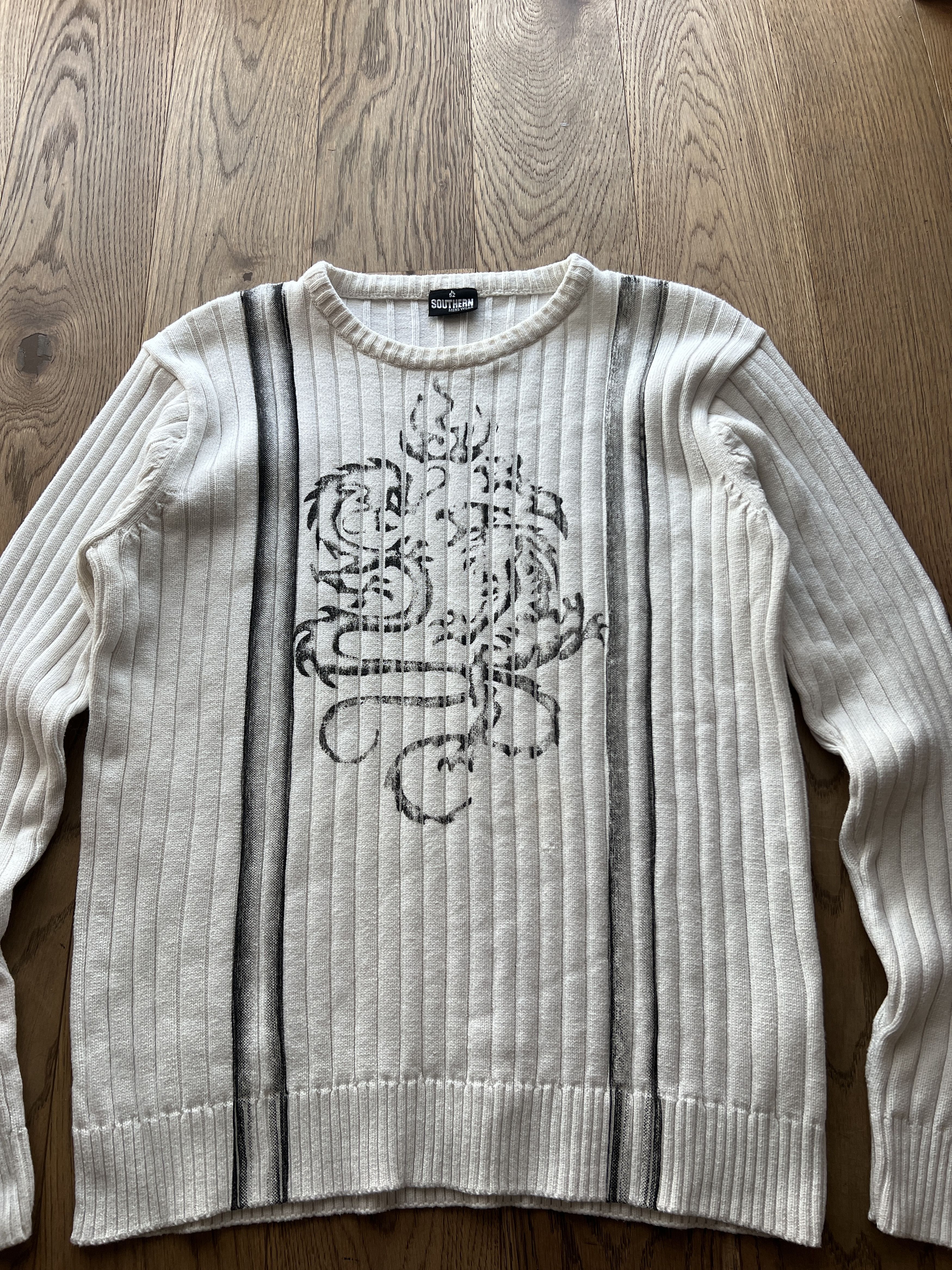 Japanese Brand Japan tribal 2000s Y2K ribbed structure knit sweater dragon Size US L / EU 52-54 / 3 - 4 Thumbnail
