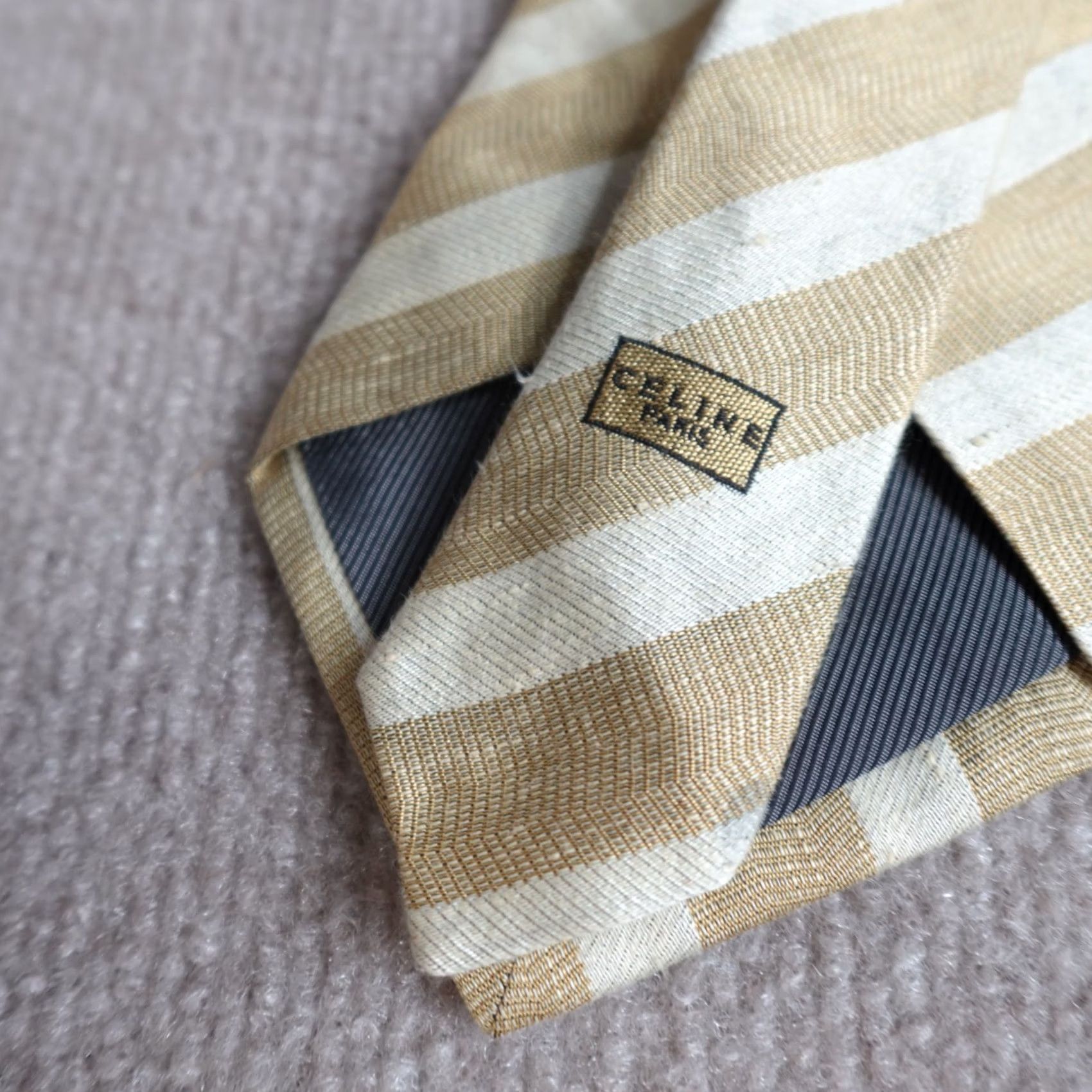 Celine CELINE Mens Tie Yellow Striped Jacquard Silk Made in Spain One Size Size ONE SIZE - 6 Thumbnail